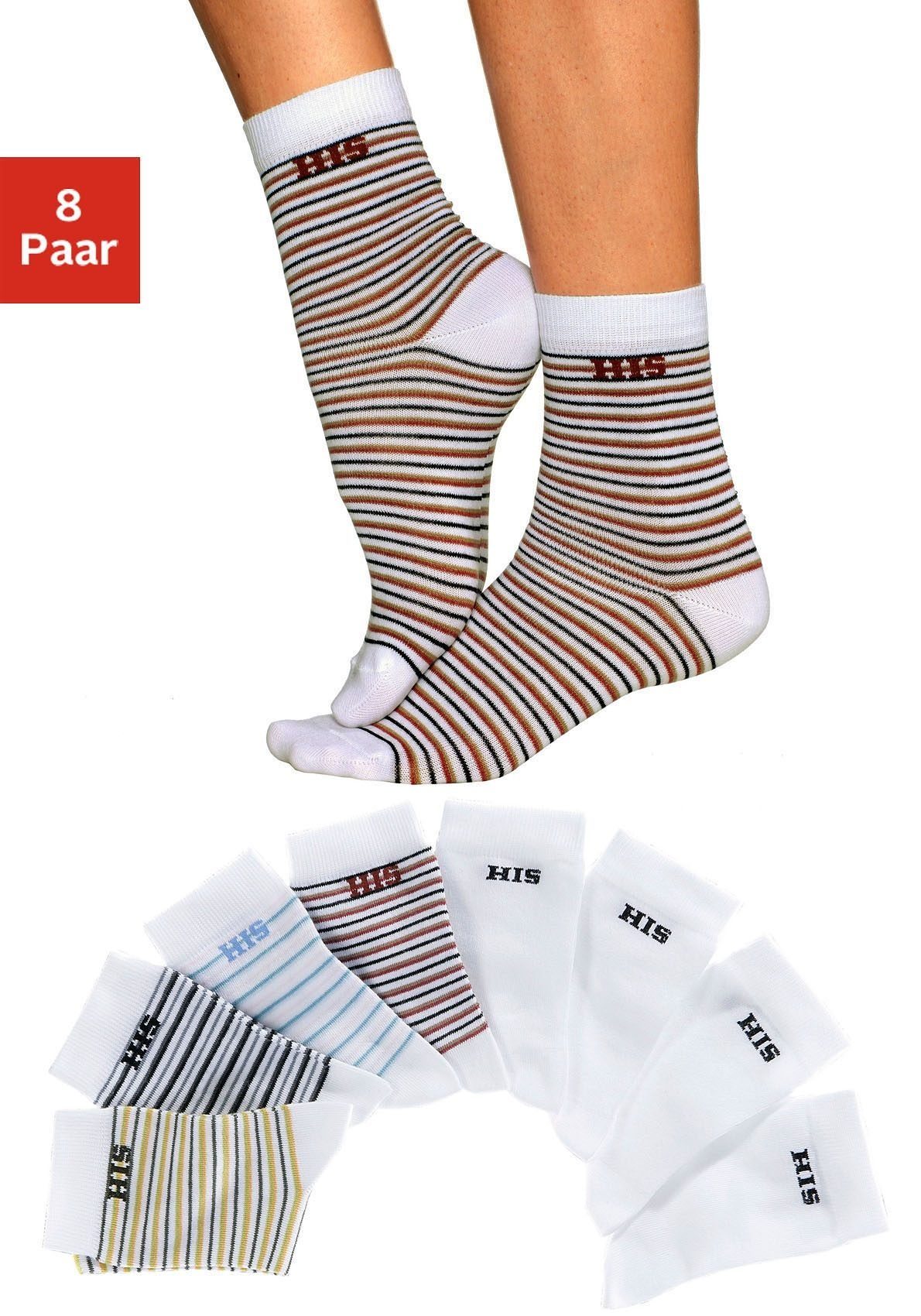 geringelt unifarben Socken (Set, und 8-Paar) H.I.S bunt-weiß