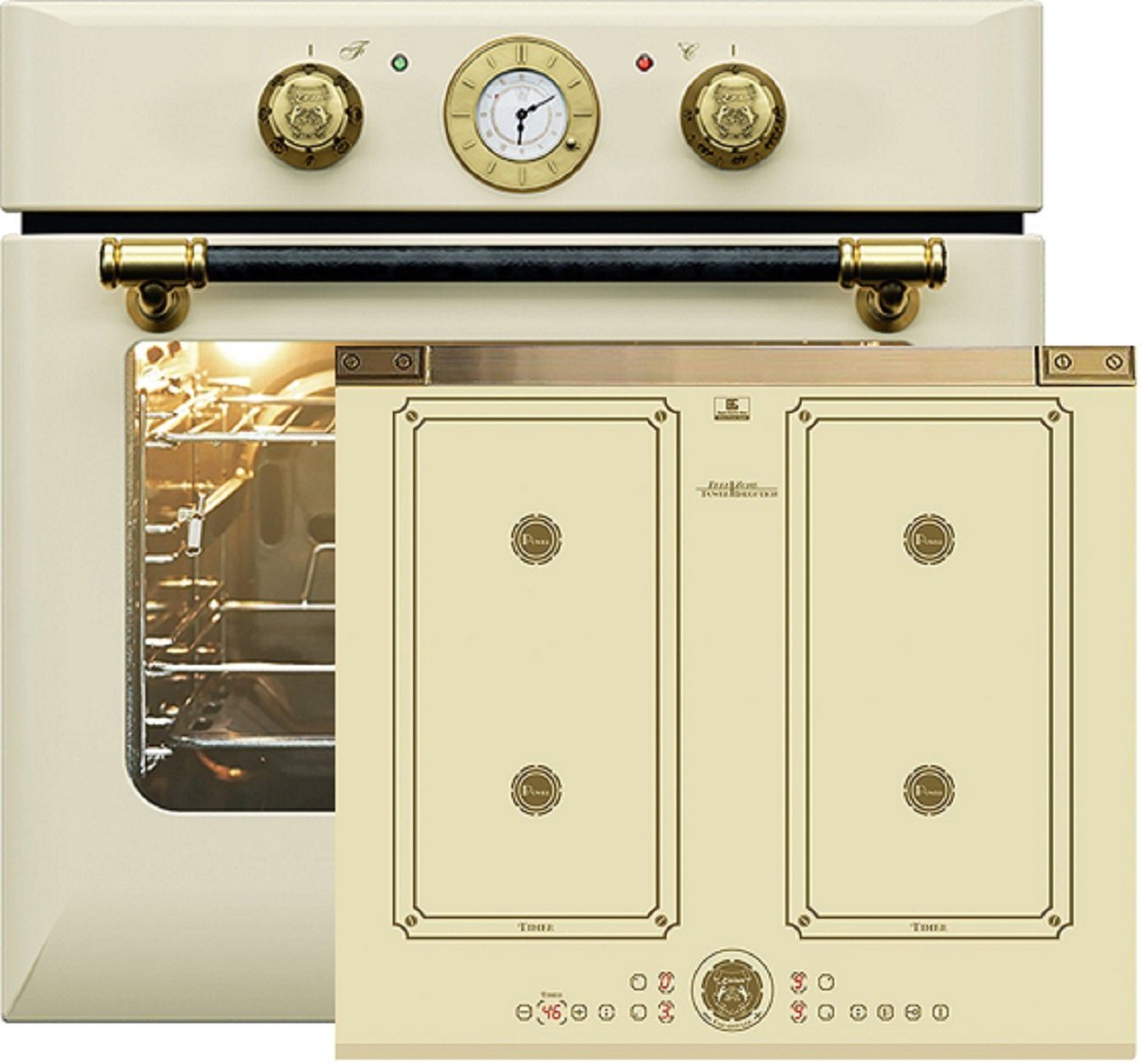 Kaiser Küchengeräte Backofen-Set EH 6432 ElfBE Eco+KCT 6745 FI ElfAD..., mit 1-fach-Teleskopauszug, Retro Einbau Backofen Elektro, 68 L+Induktionskochfeld 60 cm
