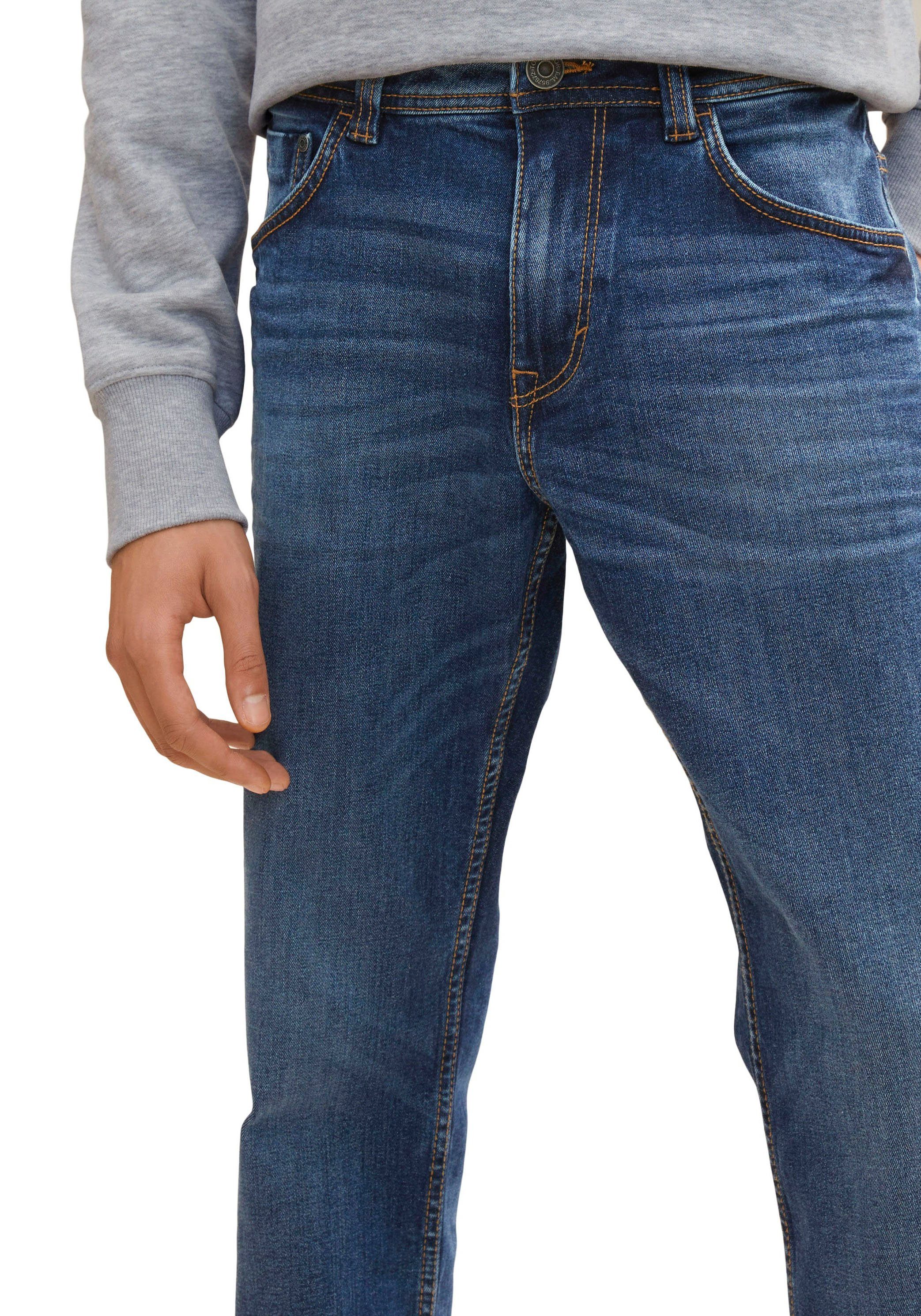 TOM TAILOR 5-Pocket-Jeans Logo-Print mid mit stone kleinem used MARVIN