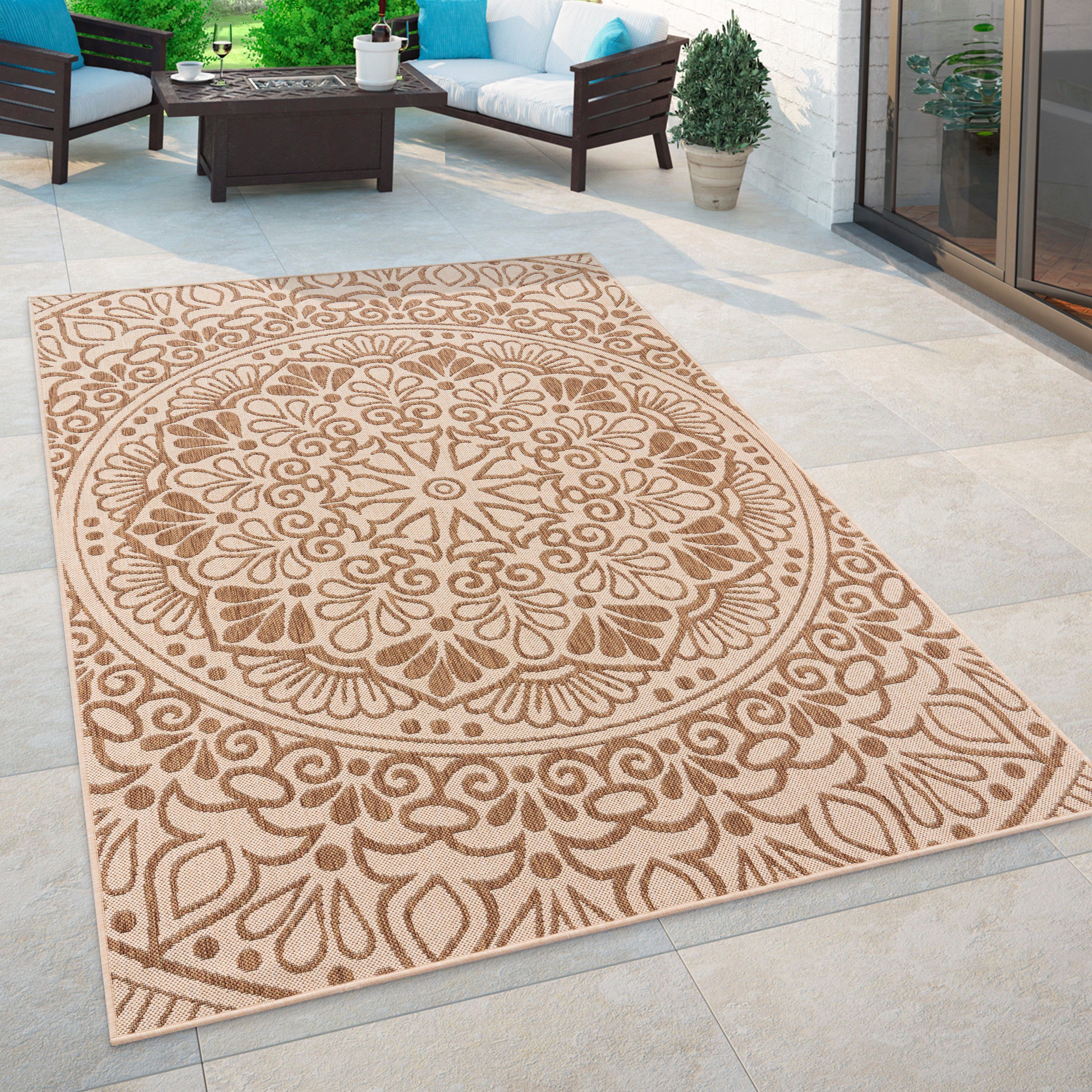Teppich Coco 205, Paco Home, Höhe: geeignet beige und In- Outdoor 4 mm, rechteckig, Muster, Paisley Flachgewebe