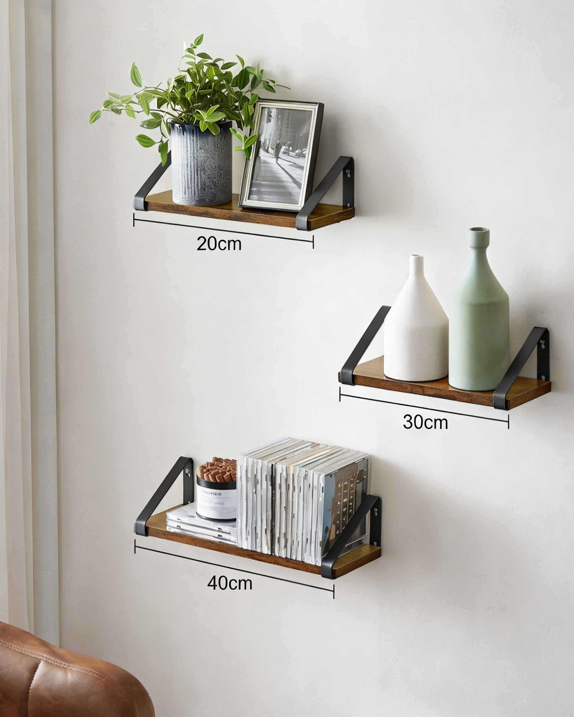 VASAGLE Wandregal Schweberegal, 3er Set, Regalbrett, 2 Montagemöglichkeiten, 3-tlg., 30/35/40 cm, für Wohnzimmer, Küche