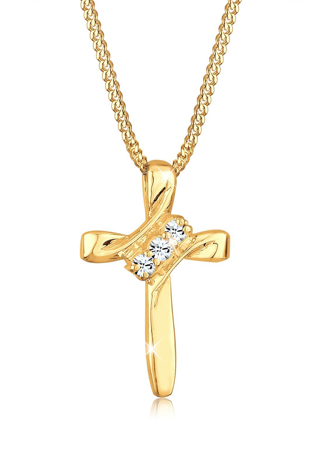 Elli Kette mit Anhänger Kreuz 925er Silber vergoldet, mit Kristallen von Swarovski®, Kreuz