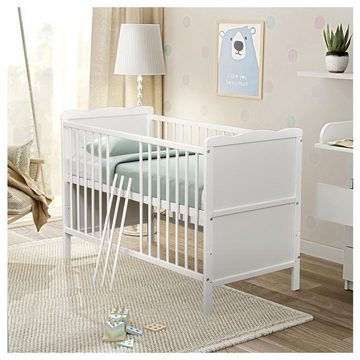 Baby-Delux Babybett Jack, Kinderbett Gitterbett 140x70 weiß mit Beißschienen, Matratze umbaubar