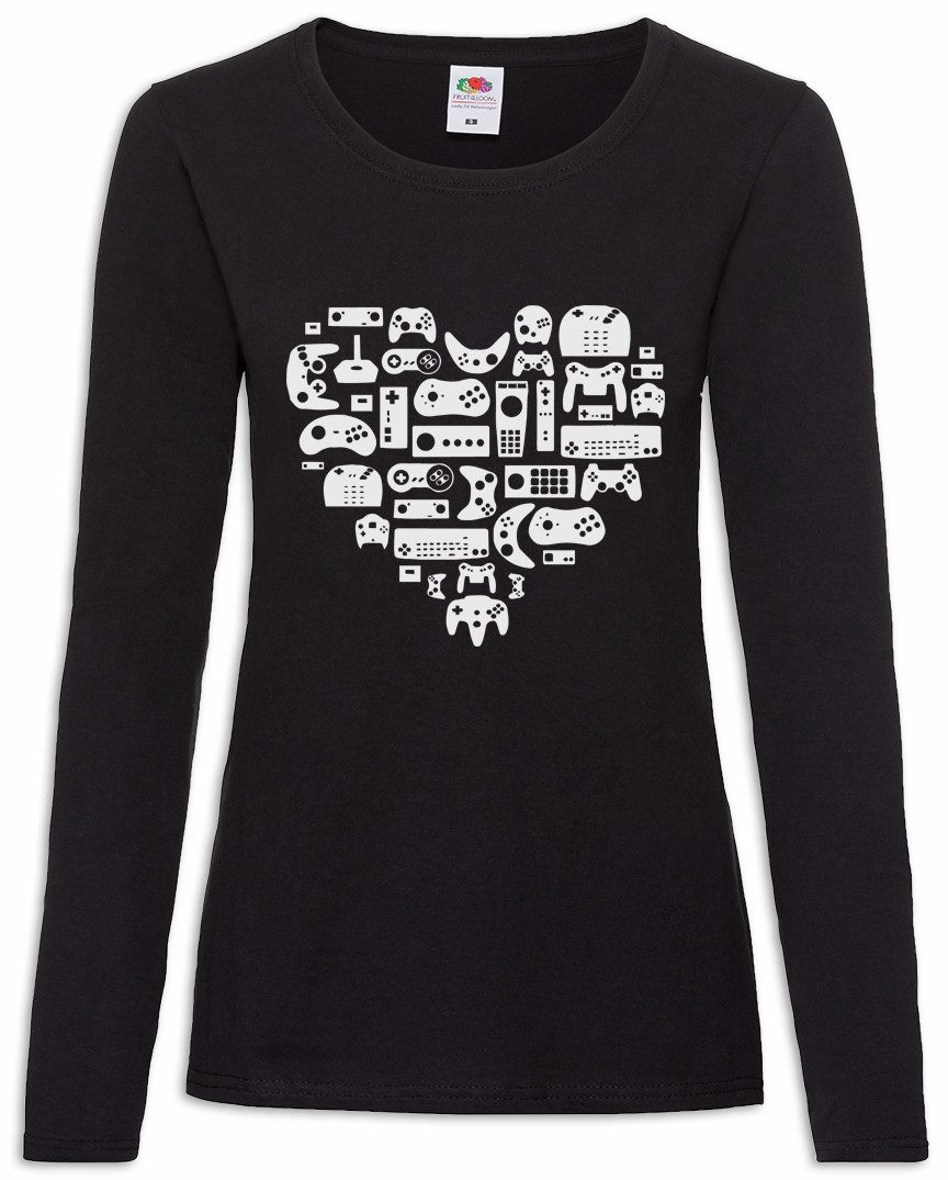 Urban Backwoods Langarmshirt Controller Heart II Damen Langarmshirt Retro Gamer Controller Video (1-tlg) Game Joystick TV 80s