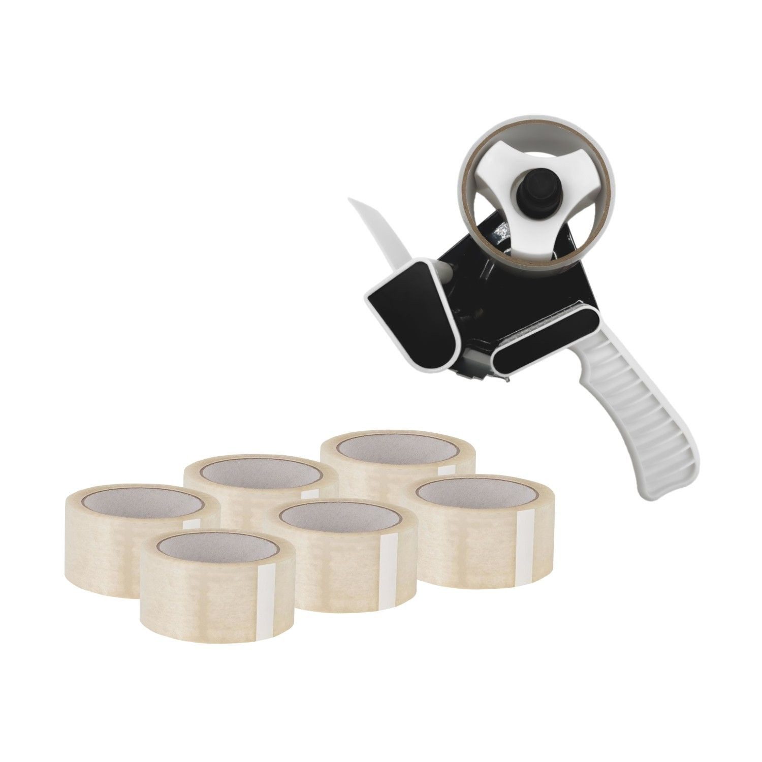 ARLI Klebeband Abroller mit Klebeband LEISE Handabroller Paketband Pistolengriff (Set, 6-St., 6 Rollen) PP Klebeband 50 mm × 66 m leise abrollend transparent