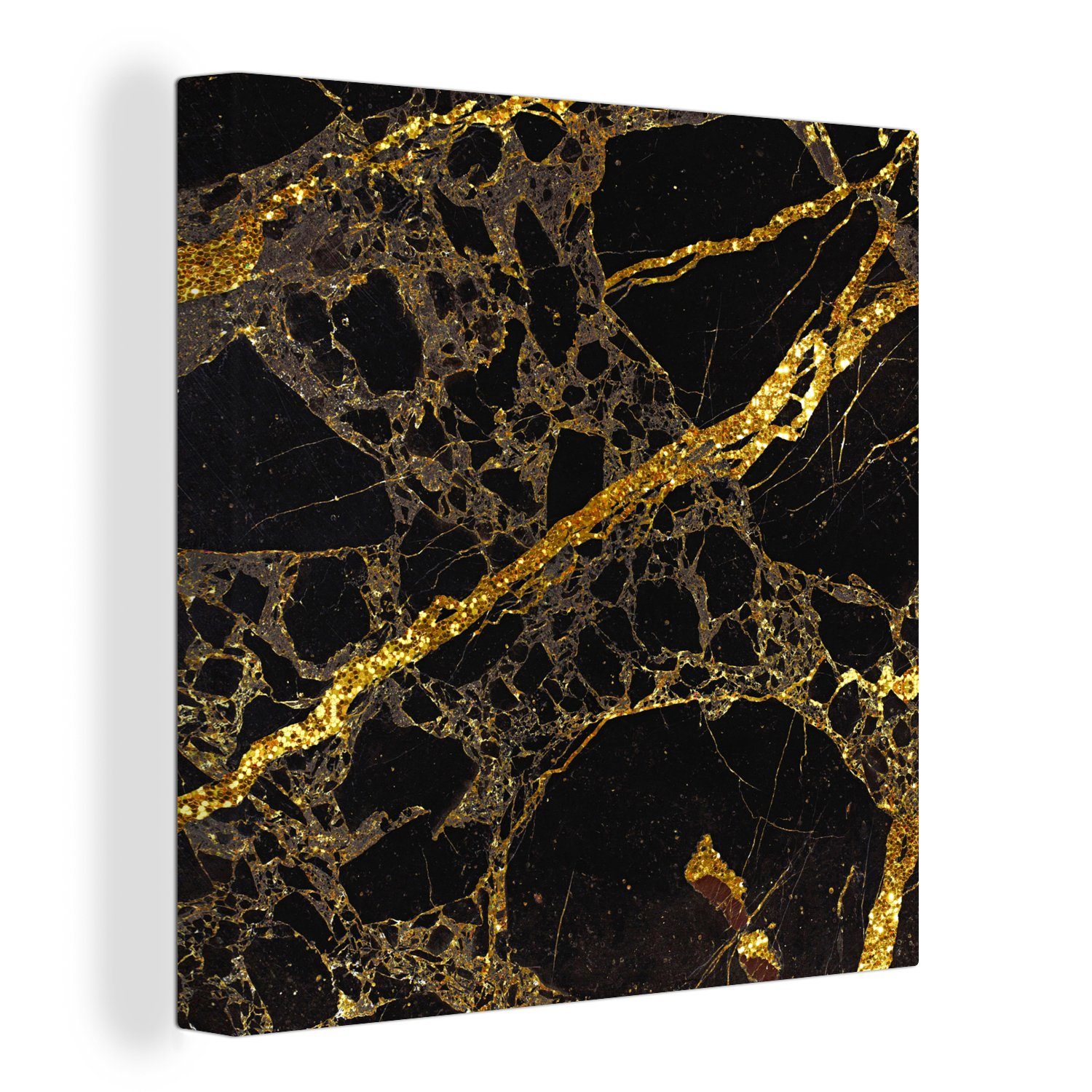 OneMillionCanvasses® Leinwandbild Marmor - Schwarz - Gold - Trendy, (1 St), Leinwand Bilder für Wohnzimmer Schlafzimmer
