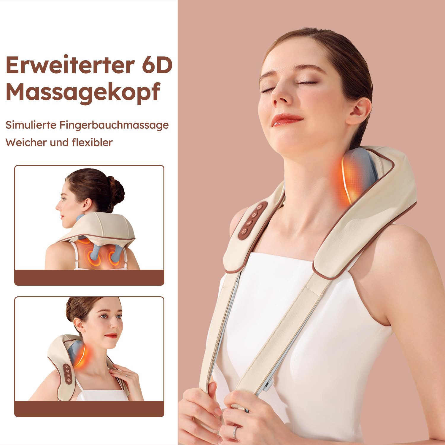 MOPUEA Nacken-Massagegerät 4D Shiatsu-Massagegerät Tiefenmassage mit Hand-Simulation, freihändig, 1-tlg.