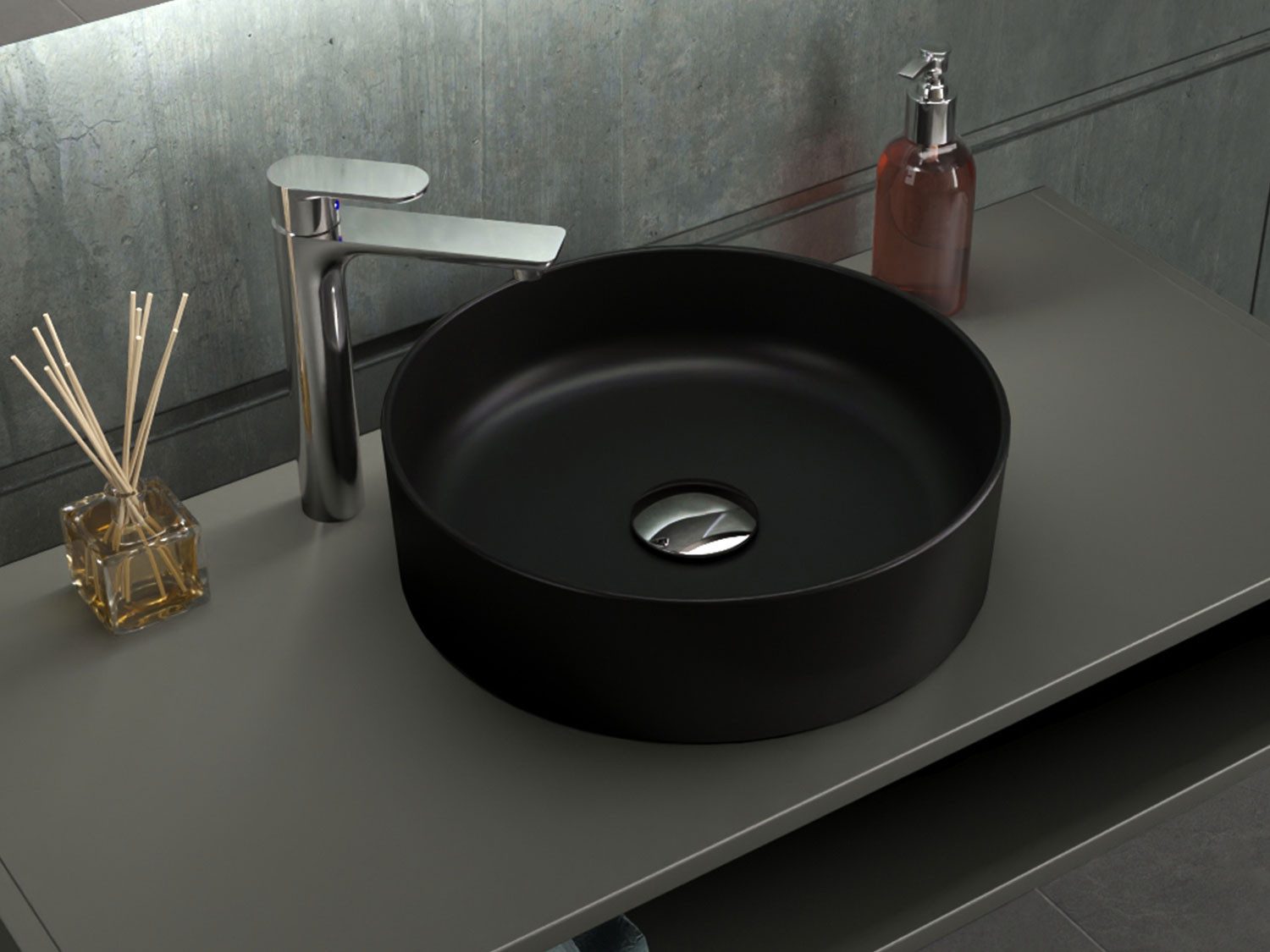 Aqua Bagno Aufsatzwaschbecken Waschschale Handwaschbecken rund schwarz matt (Aufsatzwaschbecken)