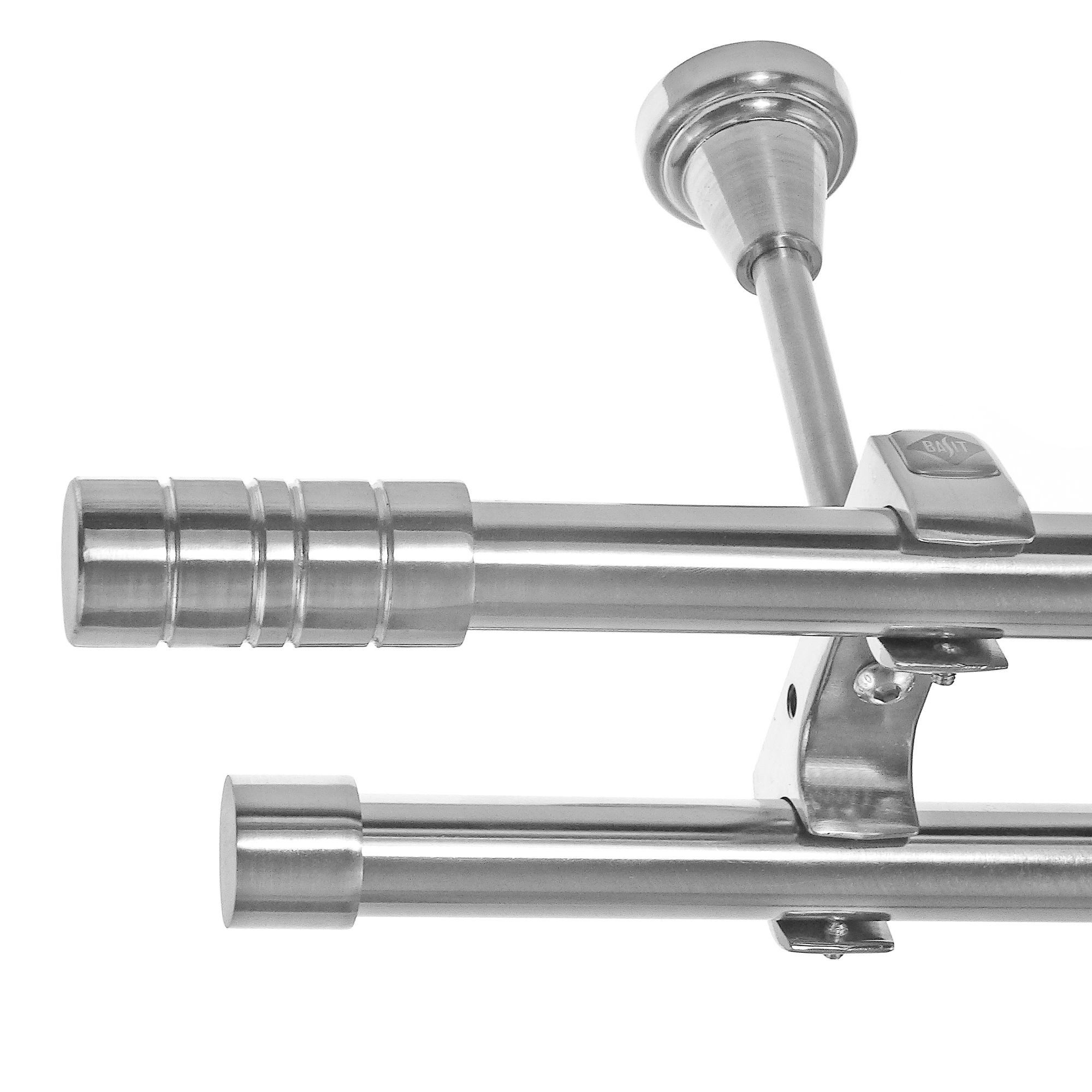 BASIT Gardinenstange Edelstahloptik 20mm mit Deckenträgern 200 cm E34, Ø 20 mm, 2-läufig, verschraubt, Metall, D61RR 200 cm E34 Zylinder