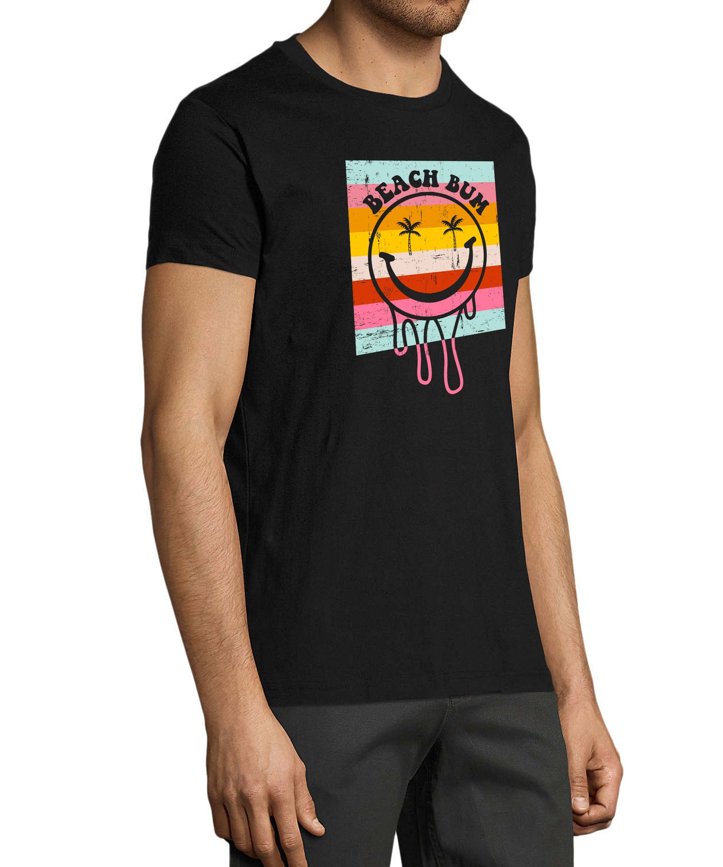 Regular T-Shirt Smiley Bunter MyDesign24 Shirt Beach - Aufdruck i291 Herren Baumwollshirt Smiley mit Fit, Print schwarz Bum