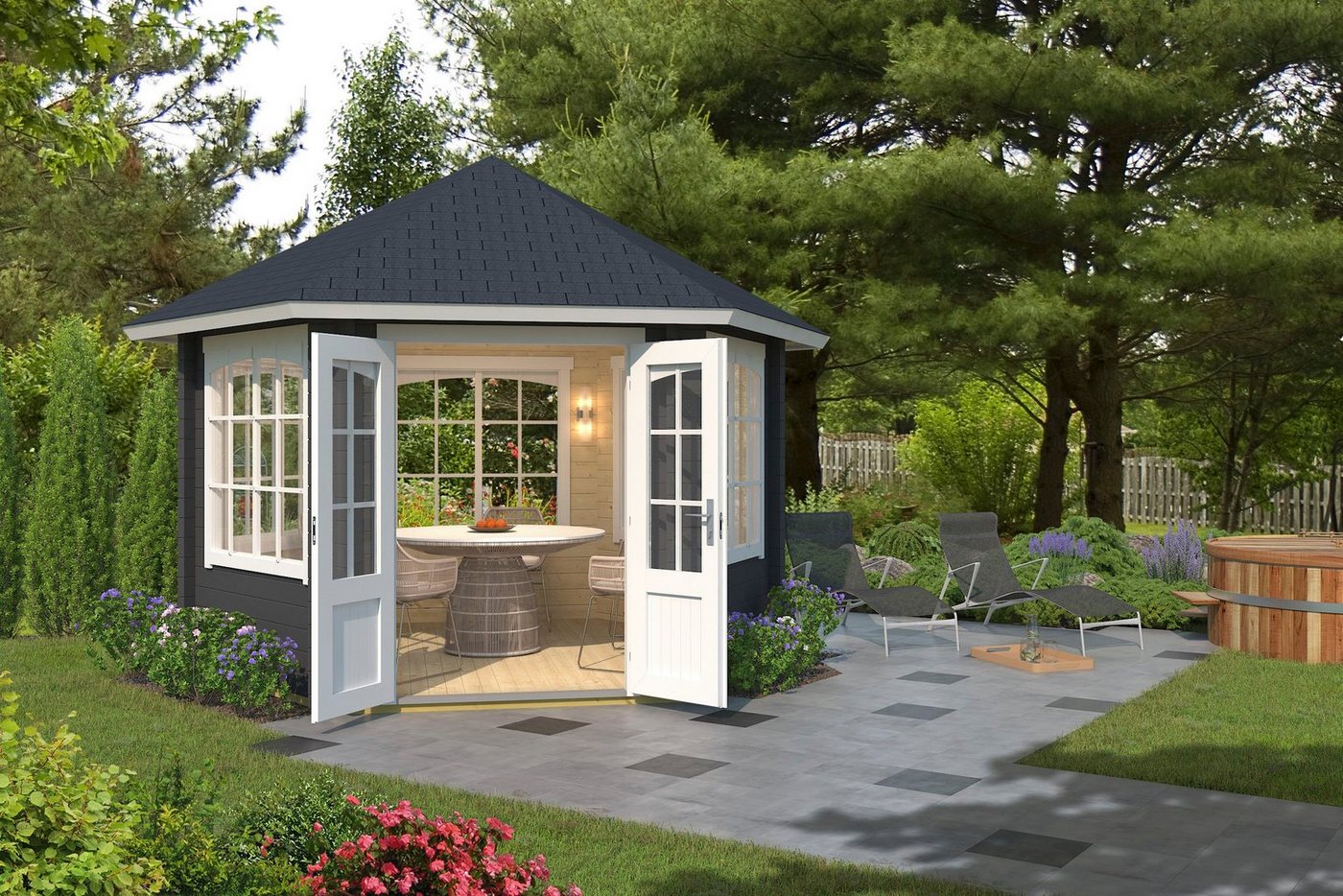 Thumbnail - LASITA MAJA Pavillon Ilmenau, mit 6 Seitenteilen, (Set, Inklusive Fußbodenbretter zum Verlegen), BxT: 420x363,7 cm, Fich...