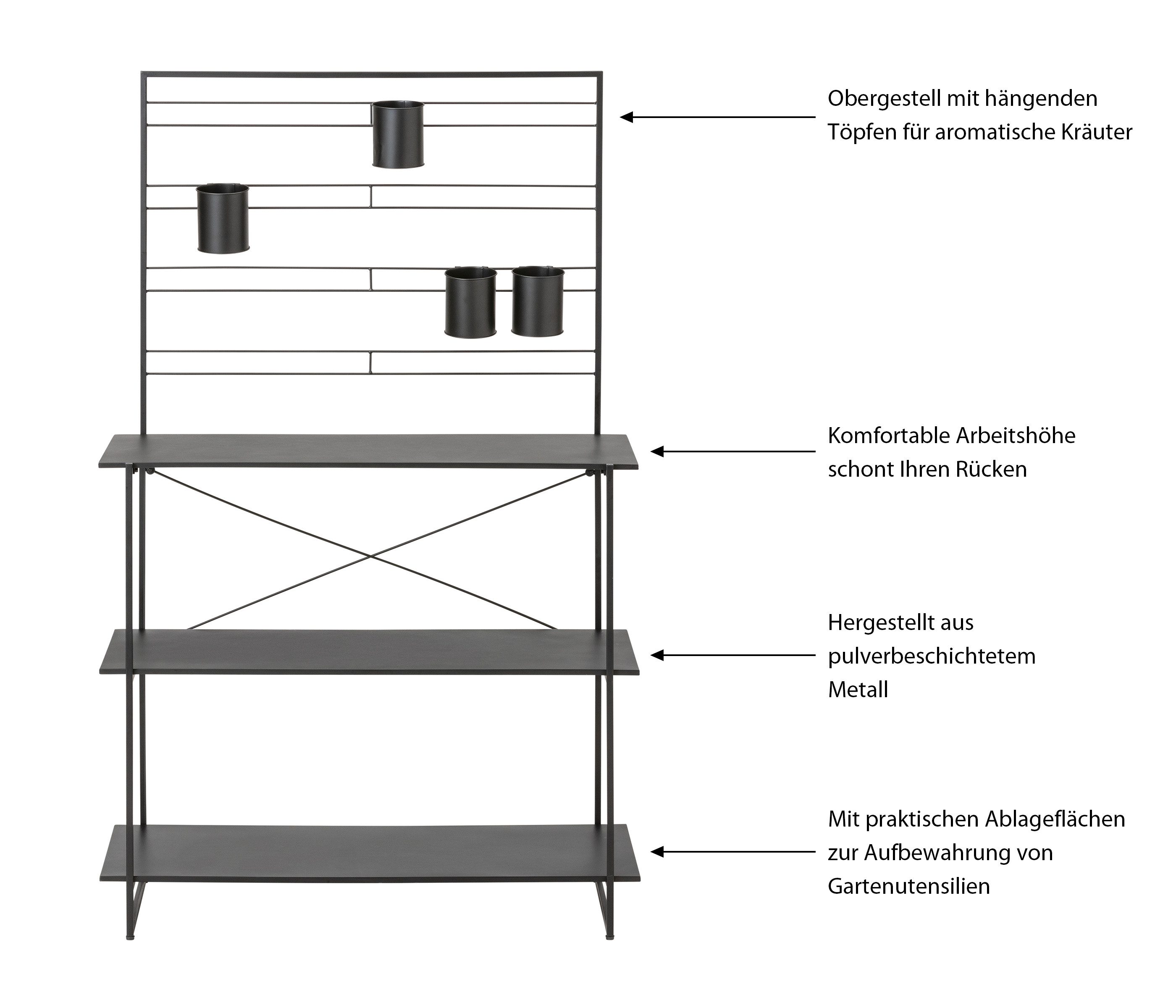 Dehner Pflanztisch Gartenarbeitstisch Provence, 100 x 40 x 160 cm, Metall, schwarz, hochwertiges Pflanzen Regal für Terrasse / Balkon