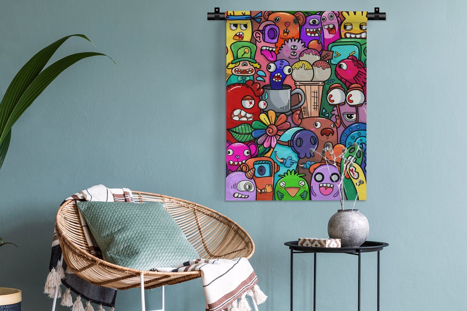 MuchoWow Wanddekoobjekt Deko Tapisserie, Monster Kinder, an der - Schlafzimmer Wand, - Regenbogen für - Muster - Wohnzimmer, - Lustig Abstrakt