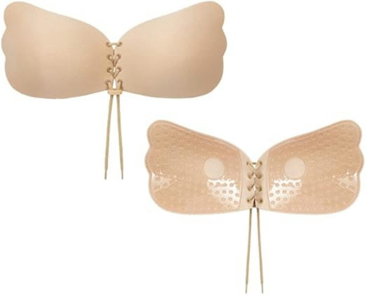 Klebe-BH Damen trägerloser rückenfreier Brusthalter Push-Up BH Cup C Beige