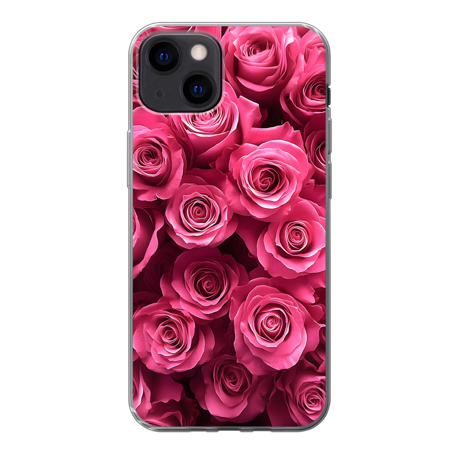 MuchoWow Handyhülle für Apple iPhone 13 Rosen - Rosa - Blume, Smartphone-Bumper, Print, Handy Schutzhülle Dünn