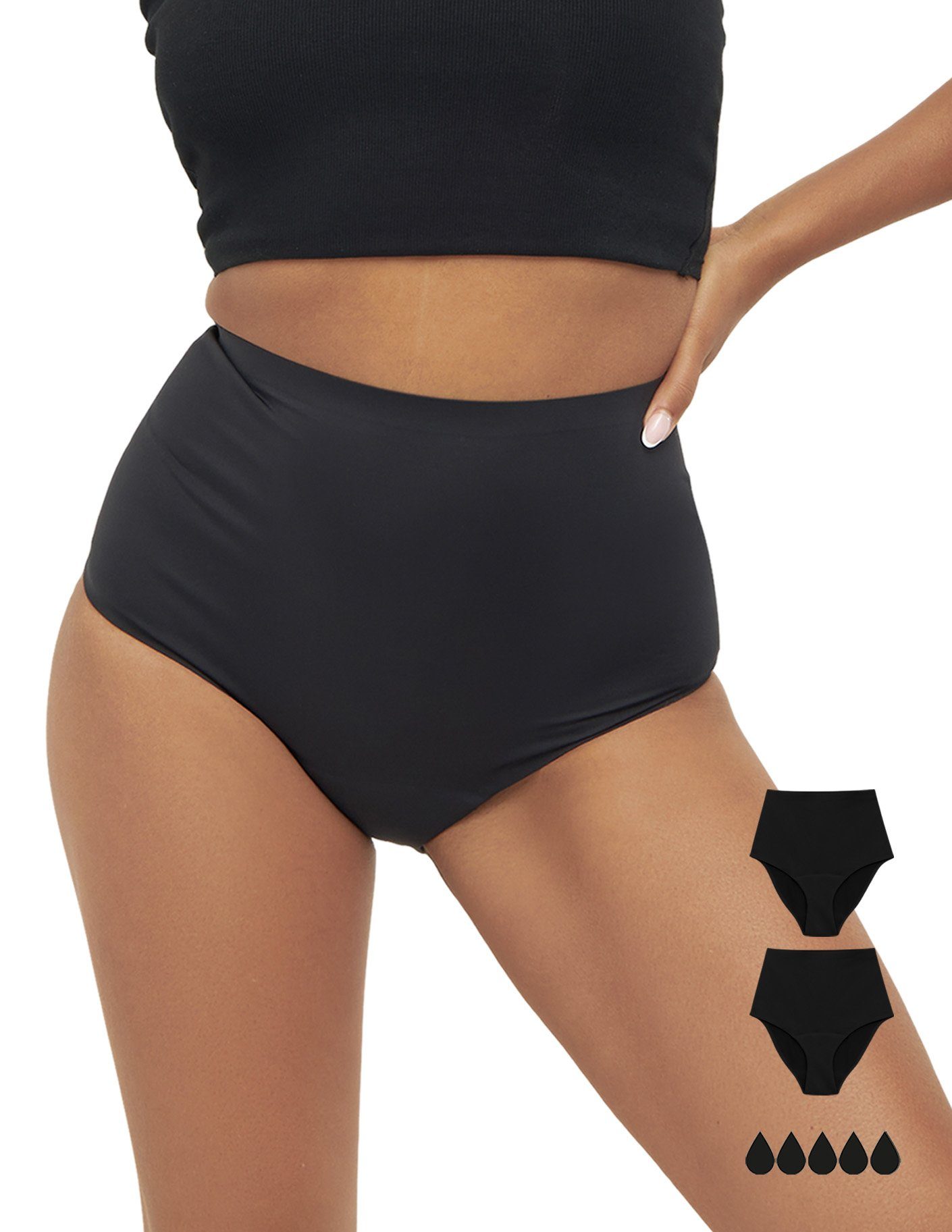 MyMonthlys Inkontinenzslip Periodenunterwäsche MONA High Waist 2er schwarz starke Blutung