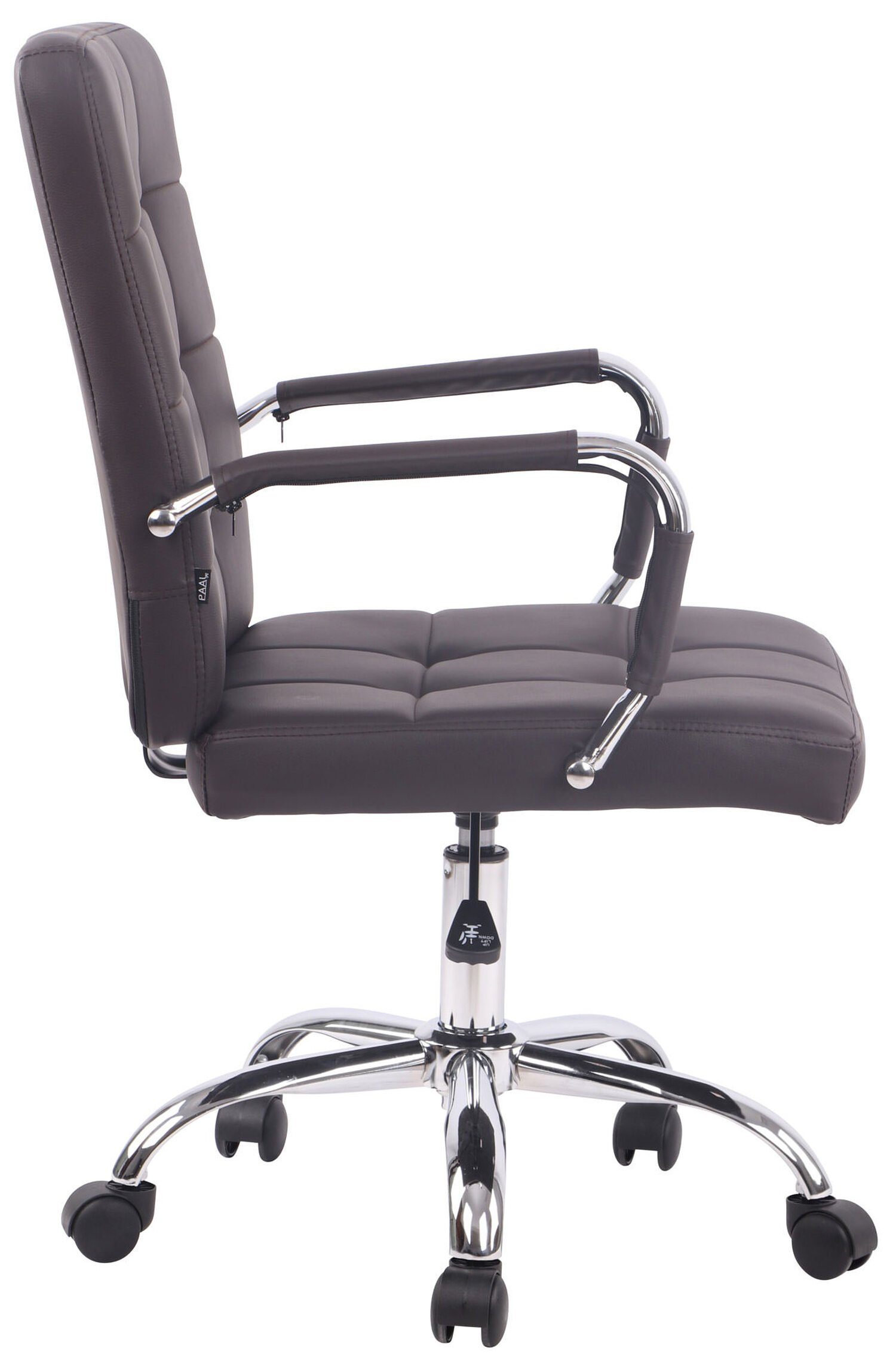 Gestell: V1 Bürostuhl (Schreibtischstuhl, Drehstuhl, drehbar und TPFLiving Bürostuhl Metall Kunstleder Sitzfläche: Rückenlehne - Chefsessel, braun höhenverstellbar Deal XXL), 360° chrom mit bequemer -