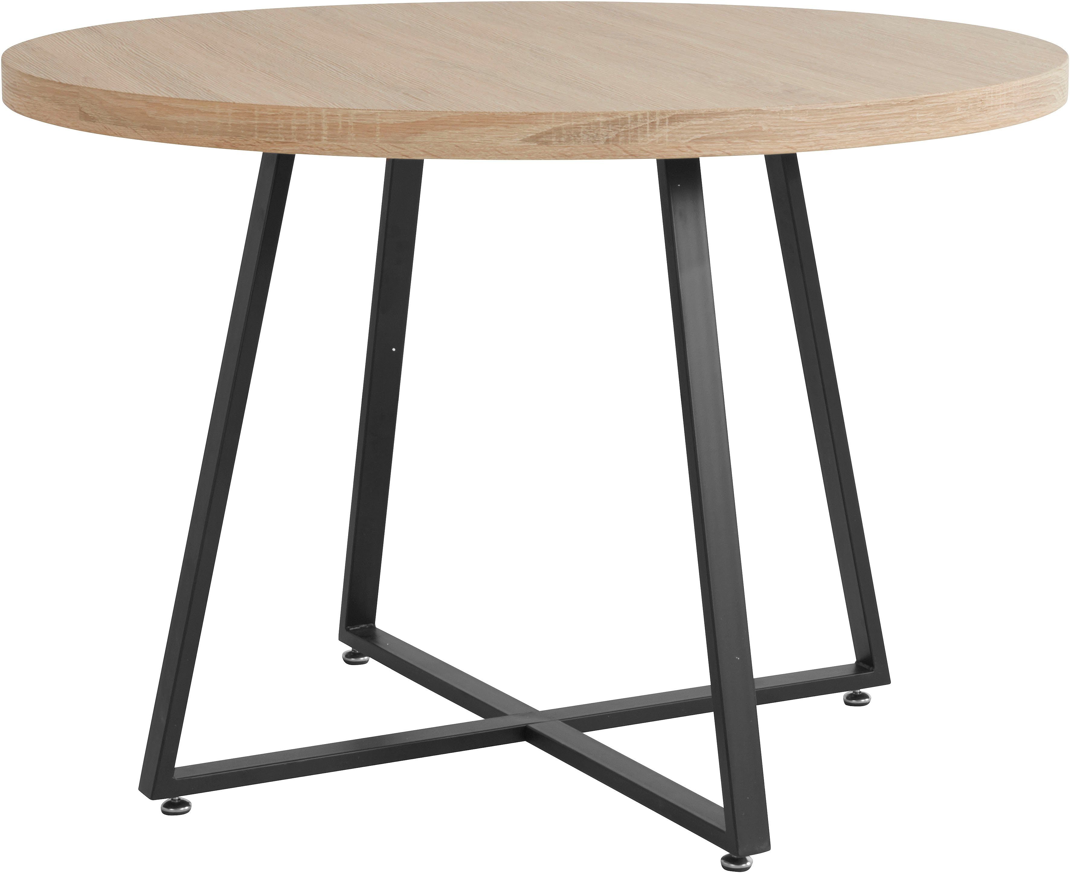 OTTO home Esstisch Anja (Küchentisch, Tisch, Runder Tisch), Kreuzfußgestell aus Metall, Naturholz Optik Tischplatte