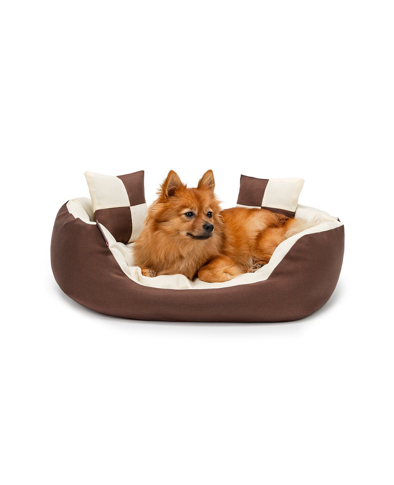 lionto Tierkissen, Wendekörbchen 4-in-1 Heimtierbett, 65x50 cm, braun/beige, Textil wasserabweisend, mit Wendekissen, kratzfest & pflegeleicht