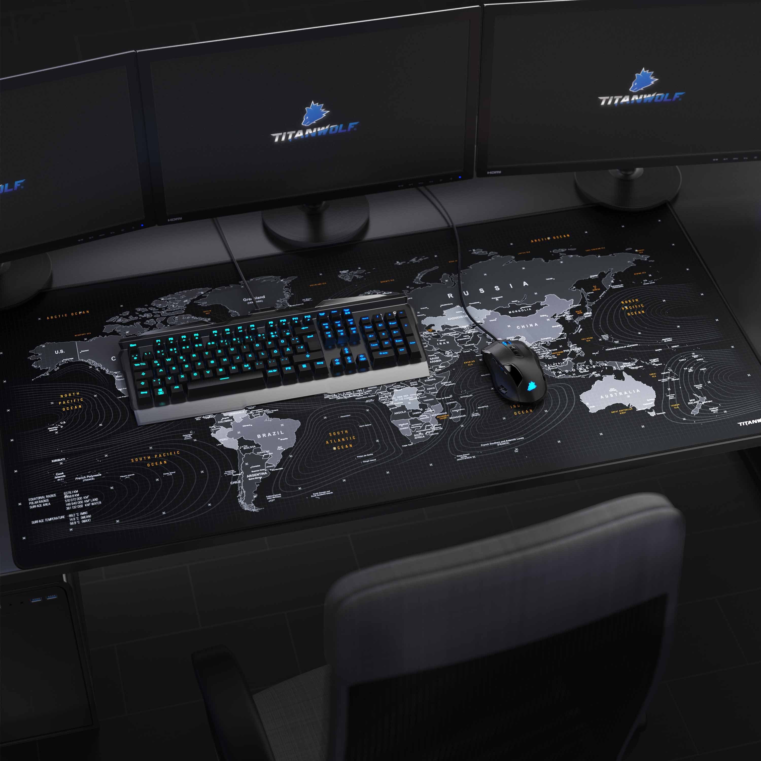 Titanwolf Gaming Mauspad XXXL Speed Mousepad 1200 x 600 x 3 mm, große Tischunterlage, rutschfest, abwaschbar, Geschwindigkeit & Präzision, Wolf Global