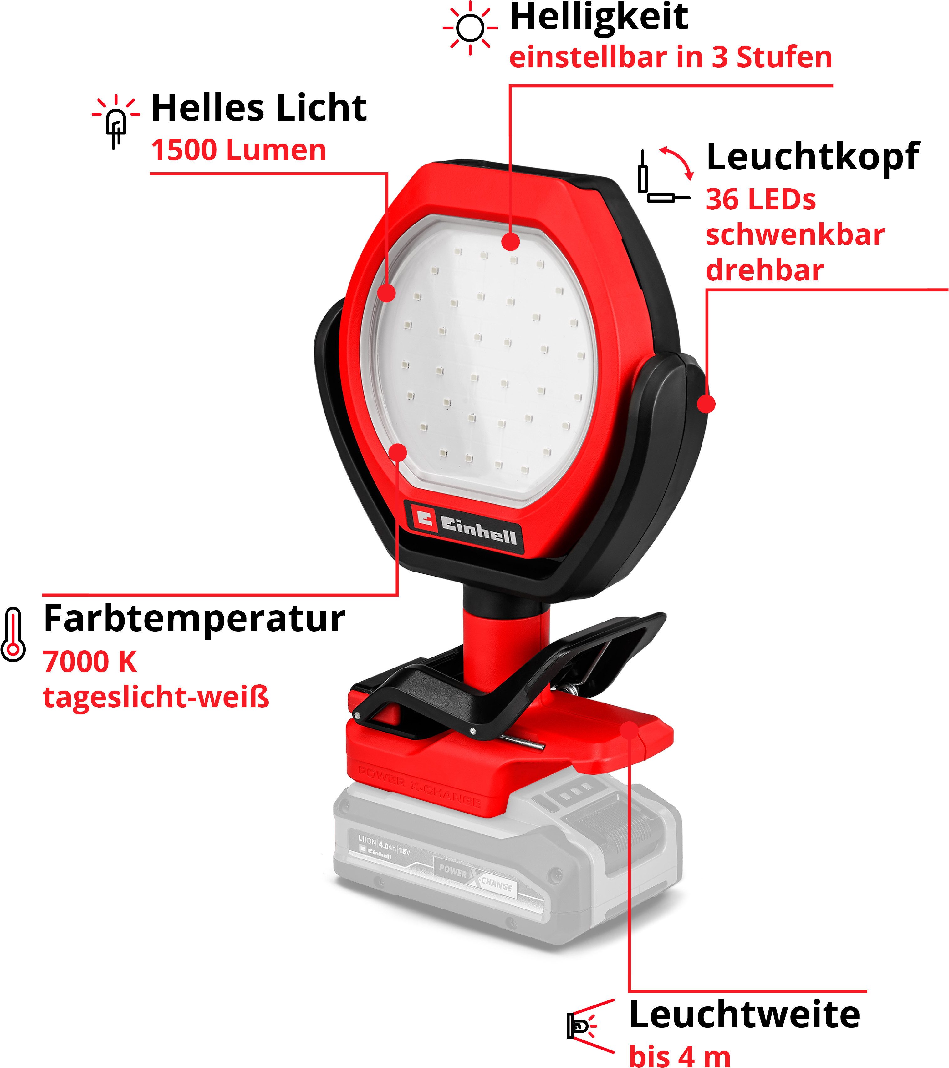 Einhell Arbeitslicht Akku-Outdoor-Lampe »GC-OL 18/1500 Li-Solo«, Ein-/Ausschalter, mehrere Helligkeitsstufen, LED fest integriert, ohne Akku, ohne Ladegerät