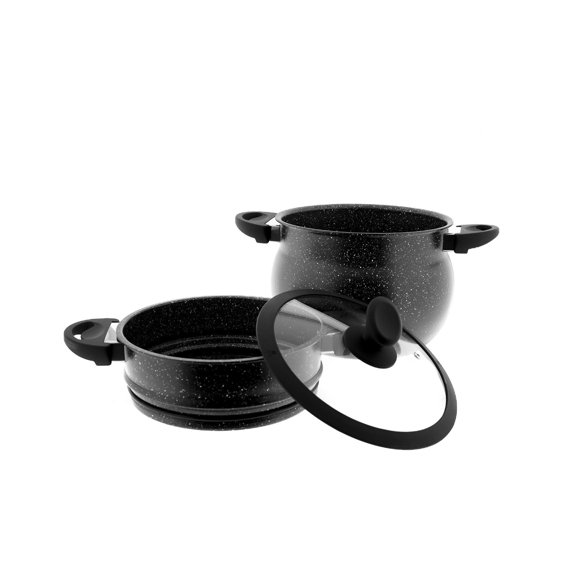 Sunay Kochtopf 3in1 Kochtopf, Marmorbeschichteter Dampfgarer Couscoussier 6/ 8/ 12 L, ideal für Kochen, perfekt für Haushalt