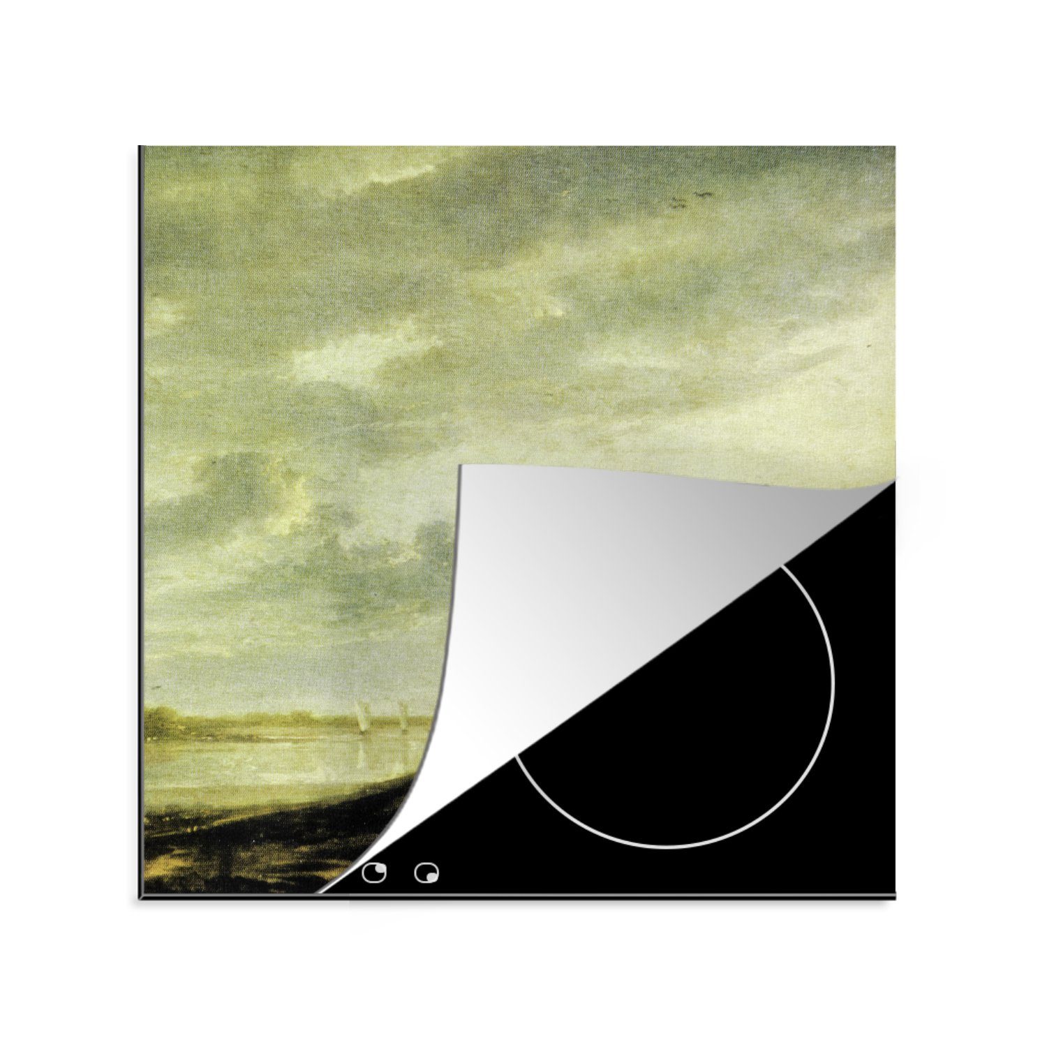 (1 cm, 78x78 Aelbert Vinyl, Ceranfeldabdeckung, Cuyp, Arbeitsplatte - für tlg), Sonnenuntergang über einem küche MuchoWow Fluss Herdblende-/Abdeckplatte