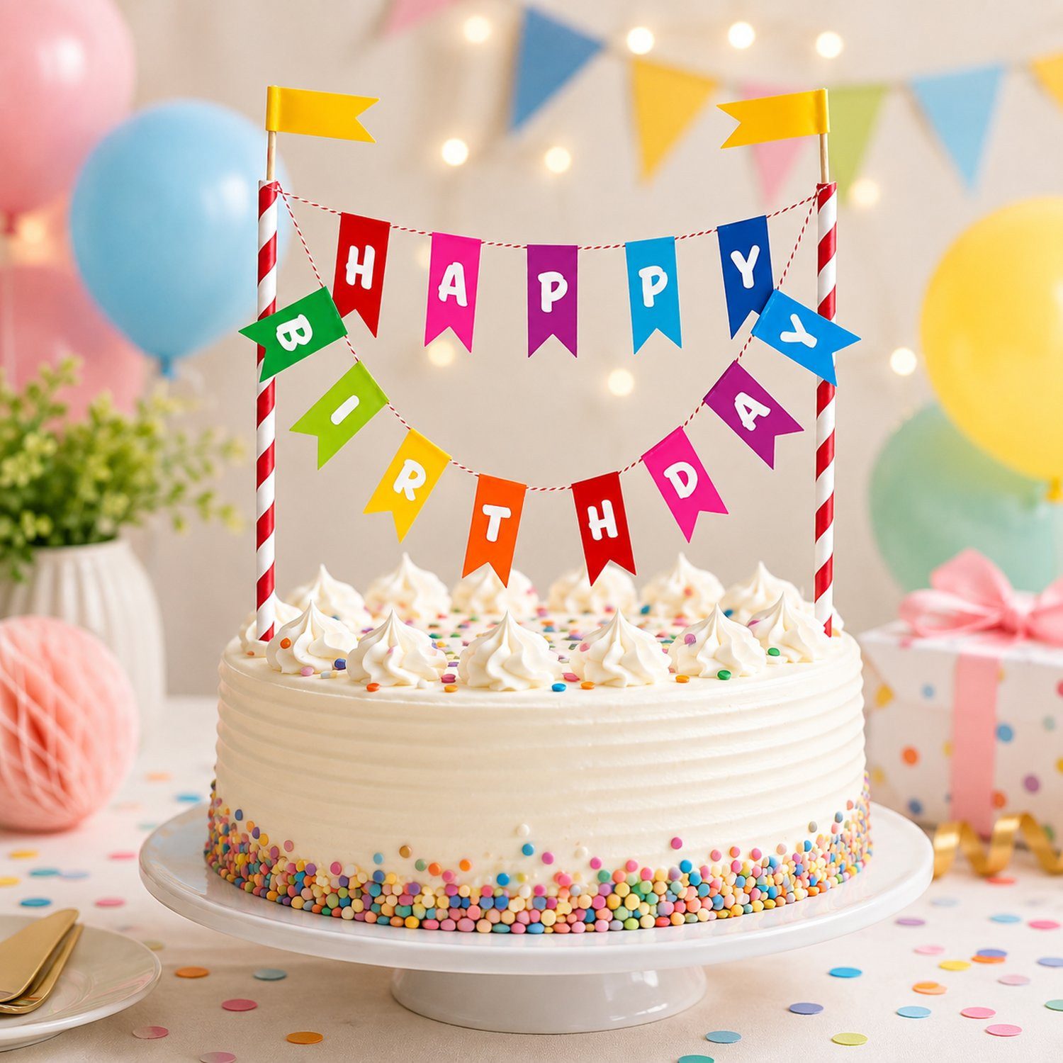 Unique Industries Inc. Papierdekoration Kuchen Deko 'Happy Birthday' Wimpelkette, Mehrfar – Bild 5 von 5