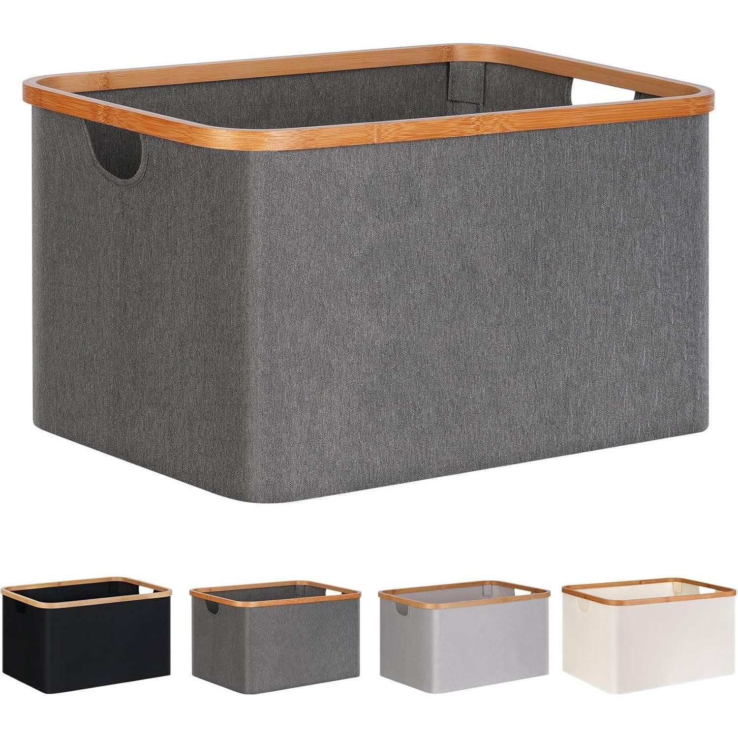 LuxusKollektion Wäschekorb Hochwertiger Bambus Wäschekorb 60L Grau Faltbarer Storage Basket