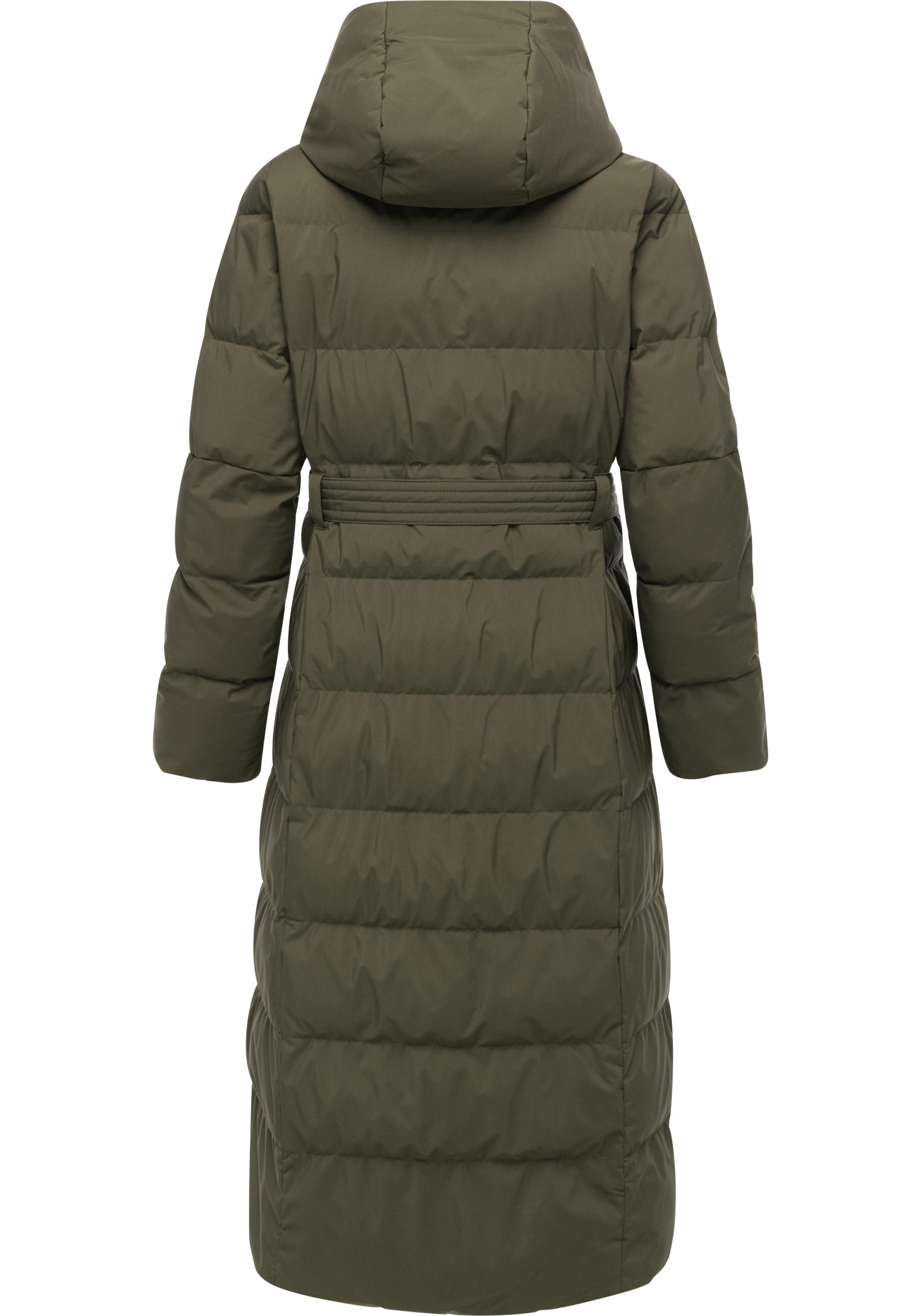 Ragwear Steppmantel Niani Long Langer warmer Wintermantel mit Bindegürtel