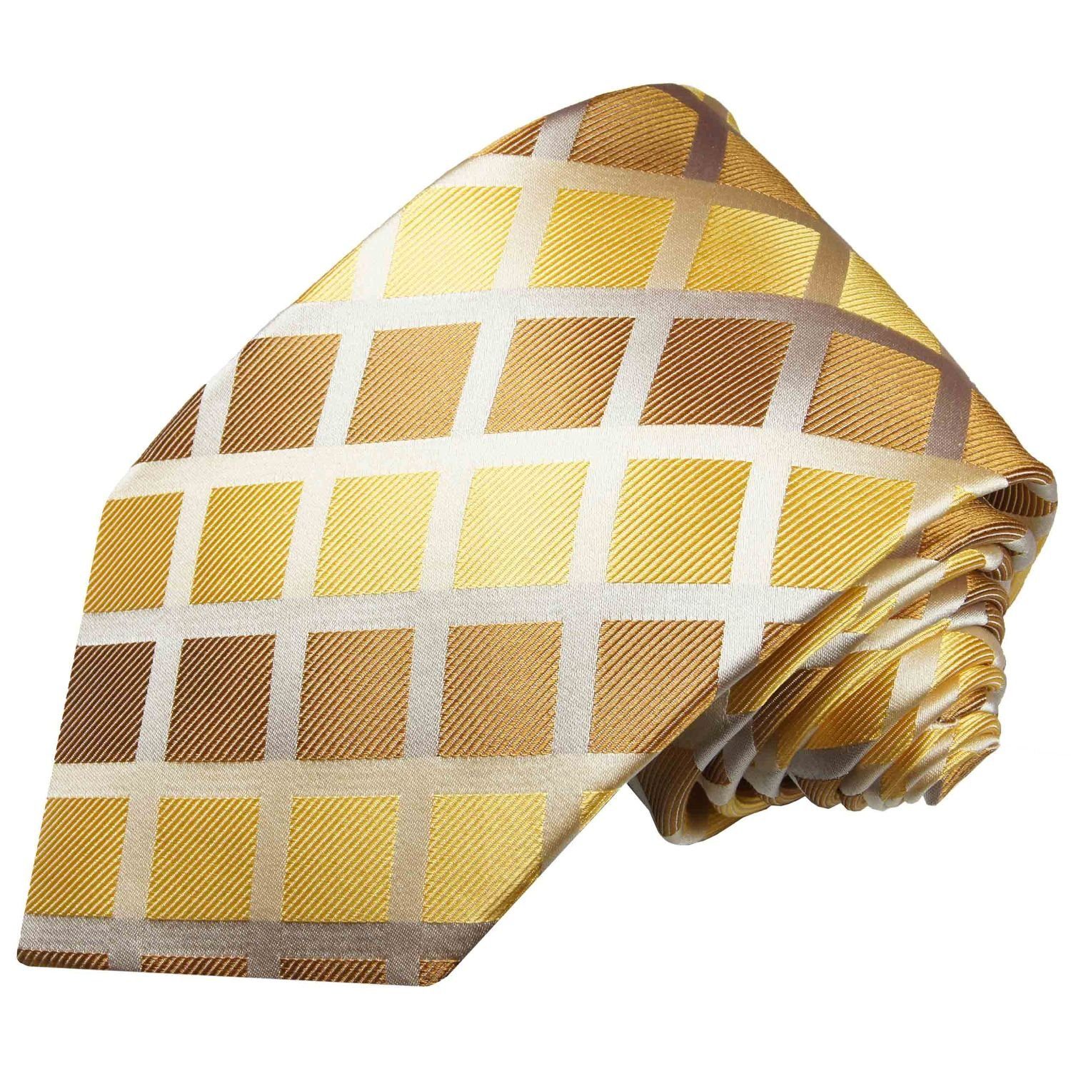 100% Einstecktuch) Tuch kariert modern Krawatte (6cm), Herren Krawatte Paul (Set, Schmal Seidenkrawatte Seide Malone 2-St., 484 braun gold mit mit