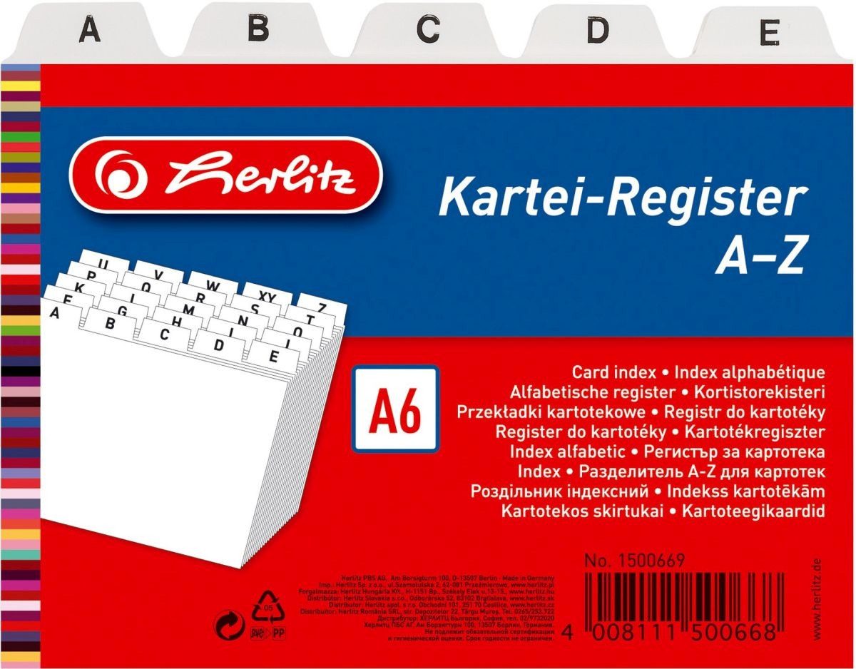 Herlitz Karteikasten Leitregister A-Z A6quer PP 25-teilig weiß