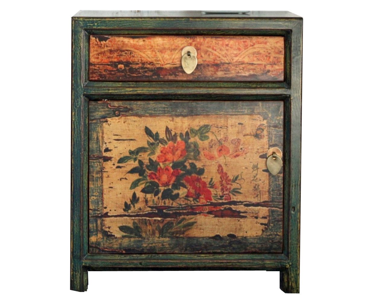 OPIUM OUTLET Nachtkommode Nachttisch Vintage-Stil (Möbel asiatisch orientalisch chinesisch shabby-chic, Breite x Tiefe x Höhe: 45 x 33 x 55 cm, Lieferung komplett montiert), Nachtschrank Schrank Kommode