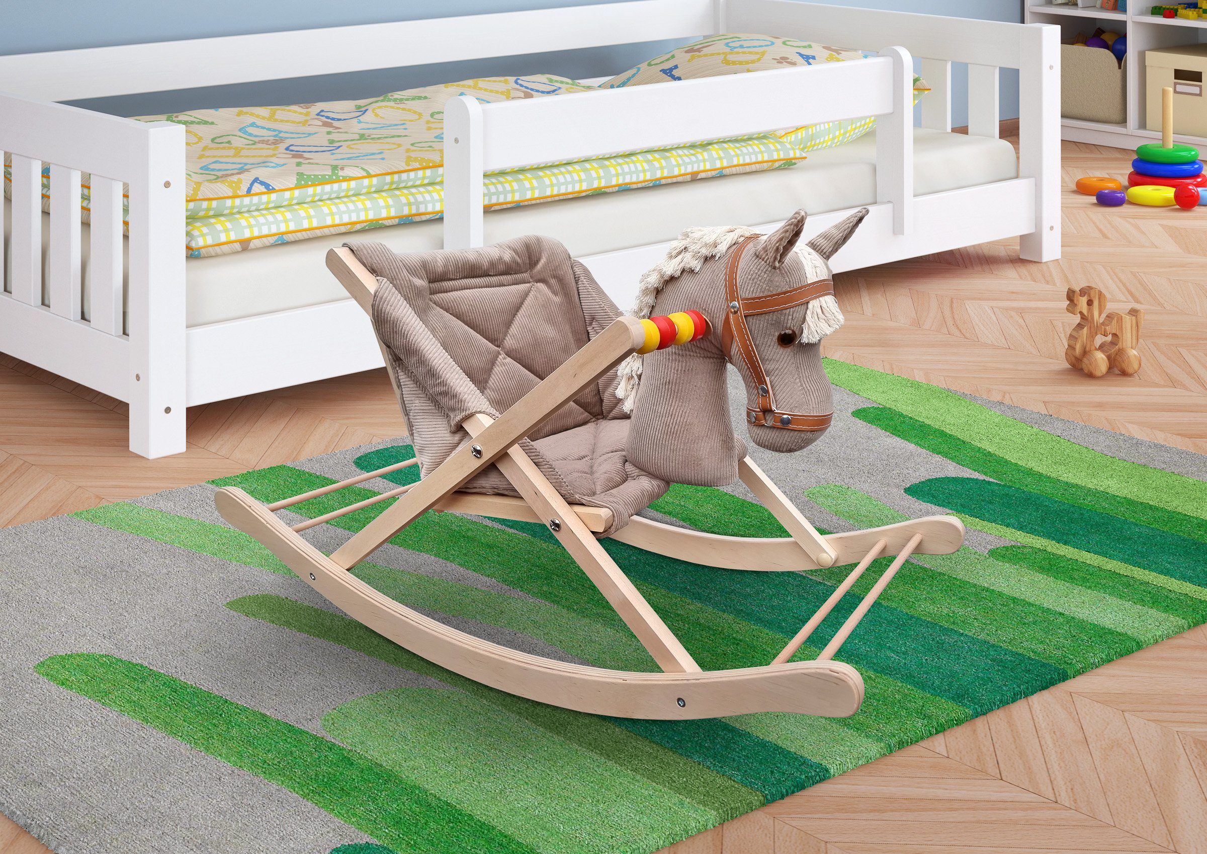 ERST-HOLZ Reitpferd Holz-Schaukelpferd für Kleinkinder Massivholz, 96-221 - Holzschaukelpferd für Babies