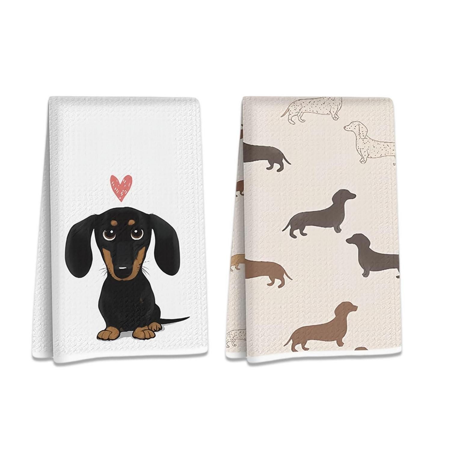 LuxusKollektion Hundehandtuch Dackel Handtuch Mikrofaser 2Stk 40x60cm Küche Weiss, (2-St)