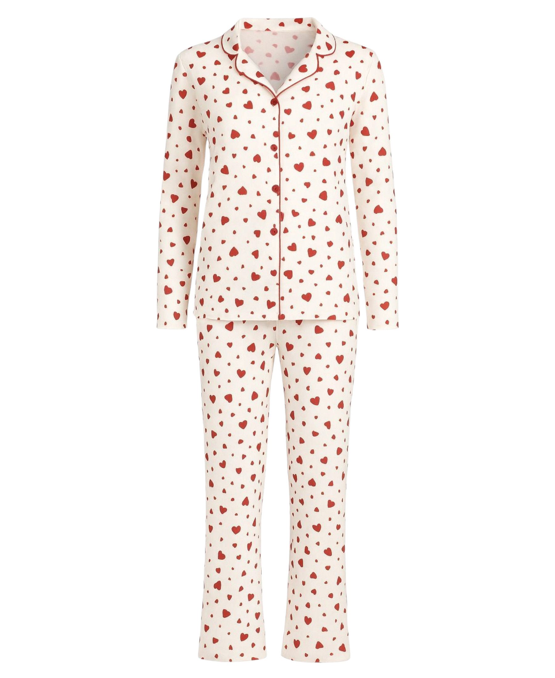 fashionshowcase Pyjama Damen Langarm-Schlafanzug weiß mit Herz-Design, Knop günstig online kaufen