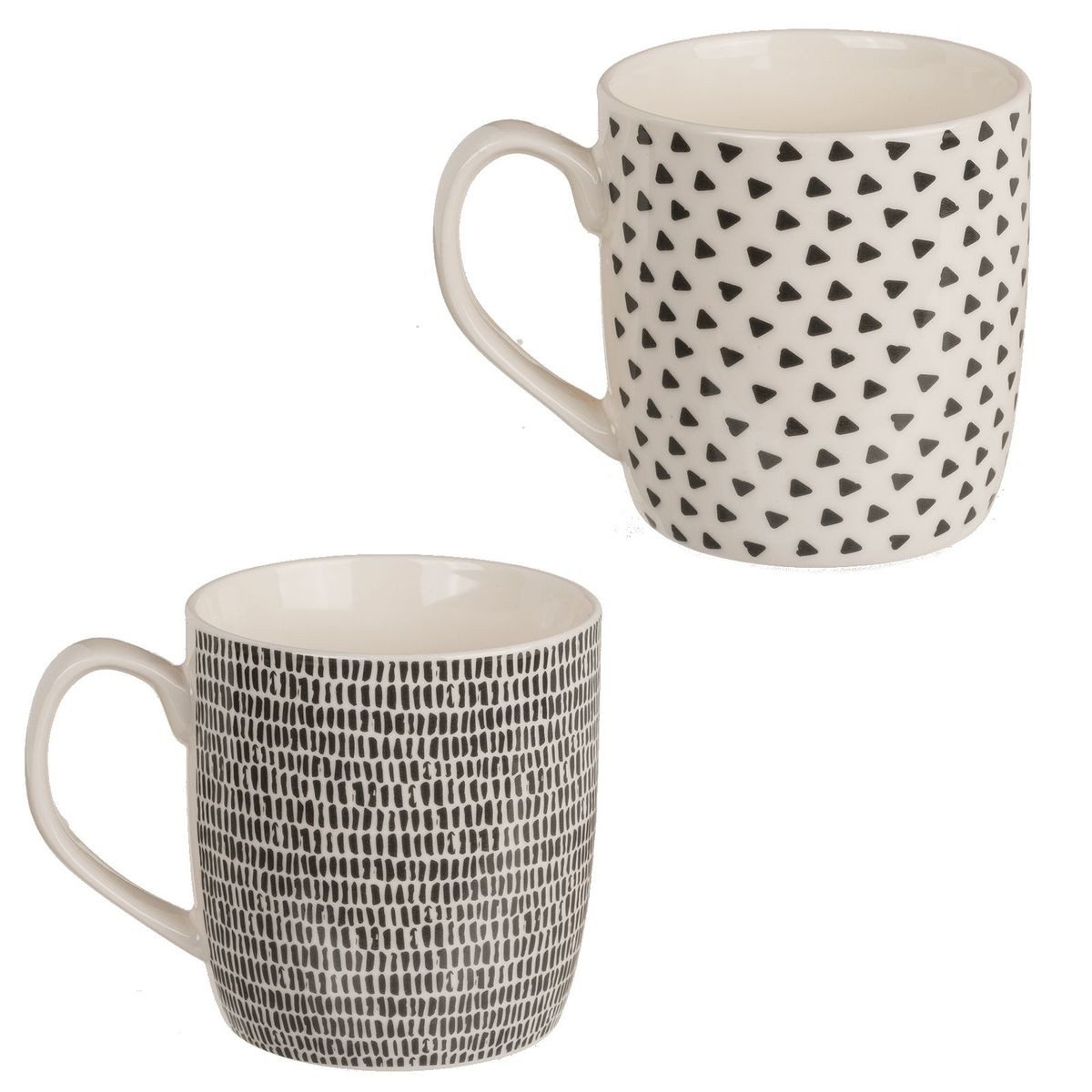 Marabellas Shop Tasse Kaffeetasse ca. 8,6 x 9,2cm in Schwarz/Weiß mit Herz- oder Strichmotiv, New Bone China, für Spülmaschinen geeignet