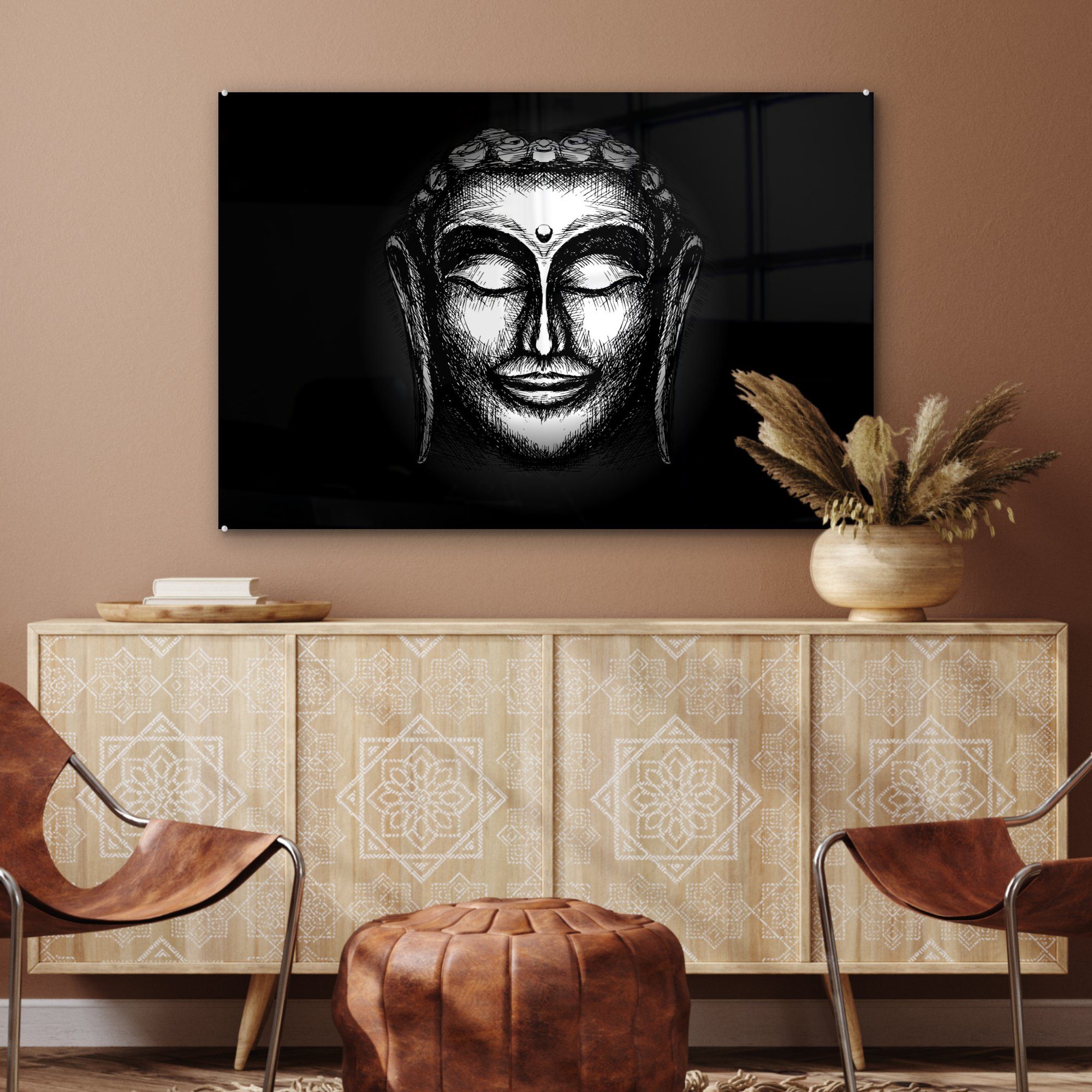 - Gesicht Wohnzimmer Acrylglasbilder - Schlafzimmer Acrylglasbild (1 Buddha Silber, MuchoWow St), &