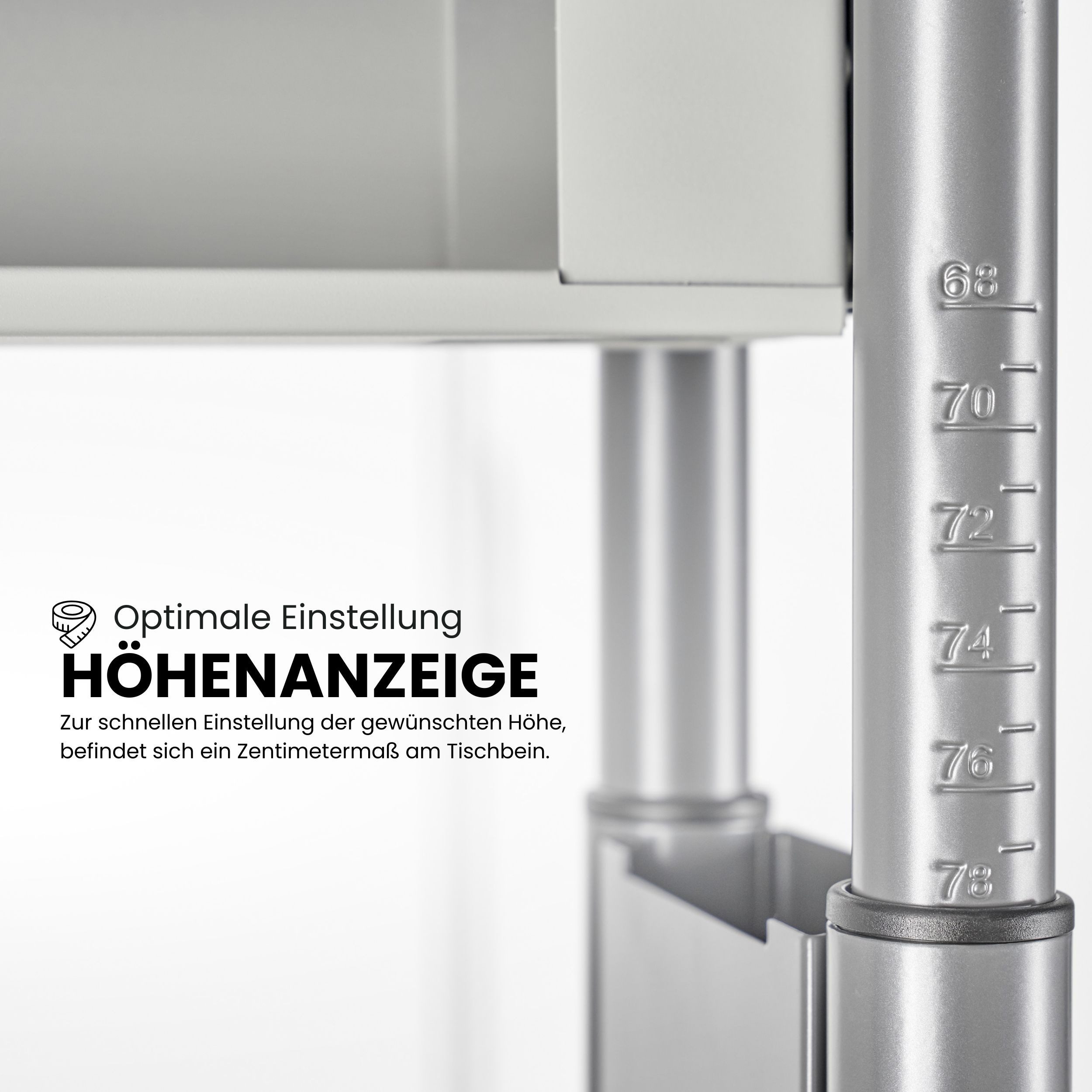 bümö Schreibtisch Serie-Z höhenverstellbar, Rechteck: 140 x 80 cm - Dekor: Grau - Gestell: Silber