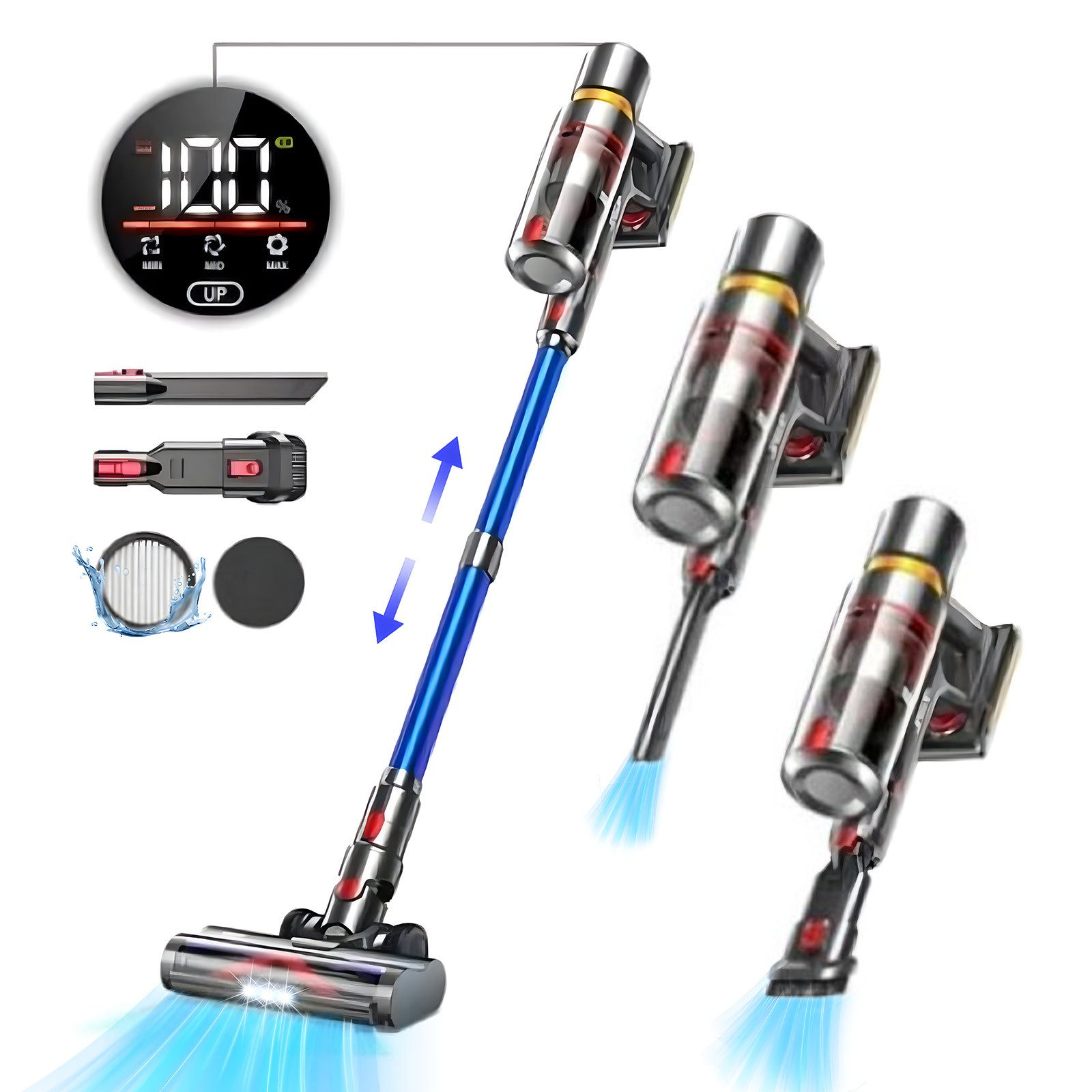 Nettlife Akku-Handstaubsauger echte 30/40/50 kPa Saugleistung 500-W-Motor 60 Minuten Laufzeit leise, 500 W, Geeignet für Treppen, Sofas, Betten, unter Tischen