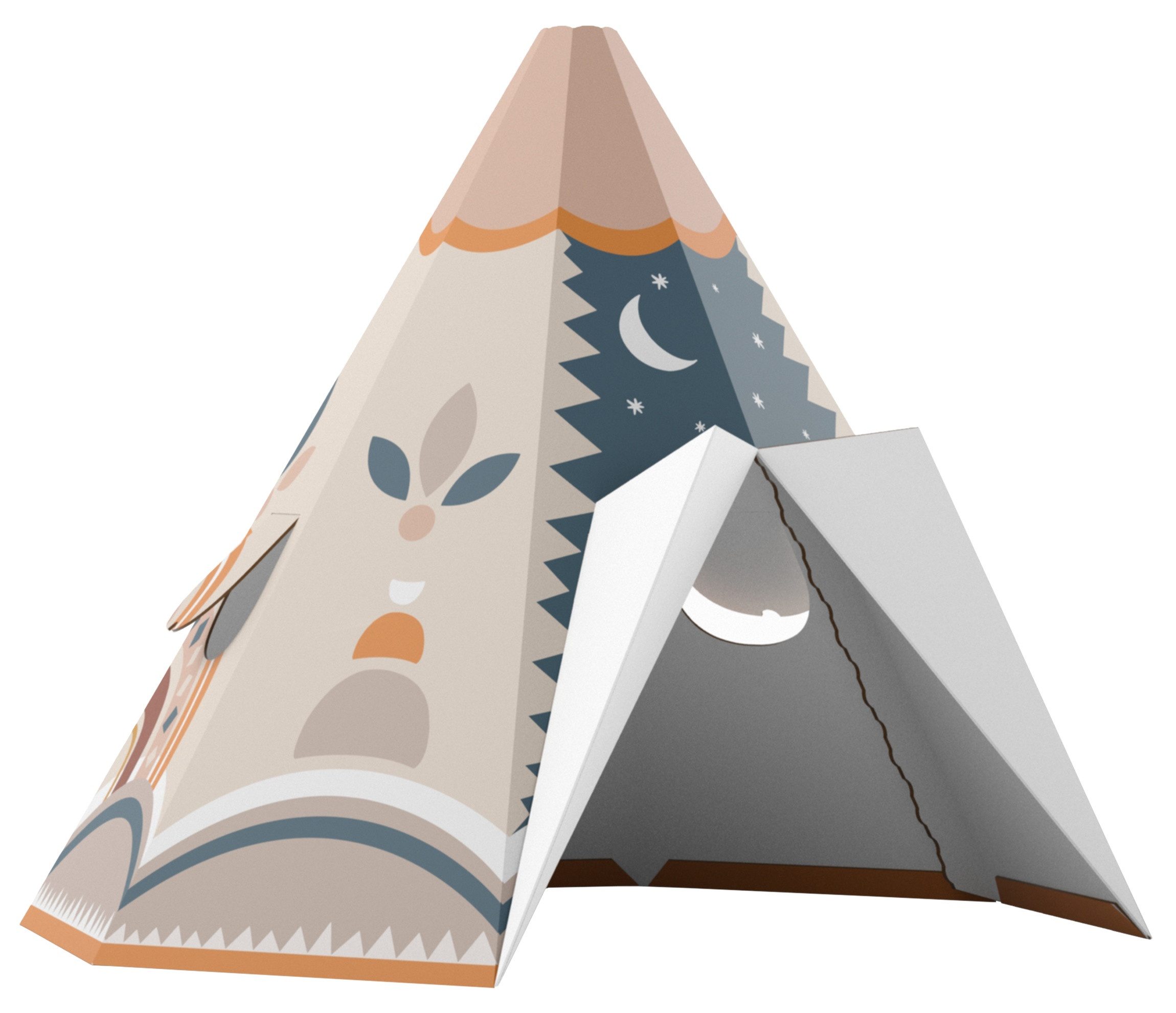 FOLDZILLA Spielhaus Kinder Tipi Ethno Muster blau, Faltbar: Schnell zusammenklappen und verstauen