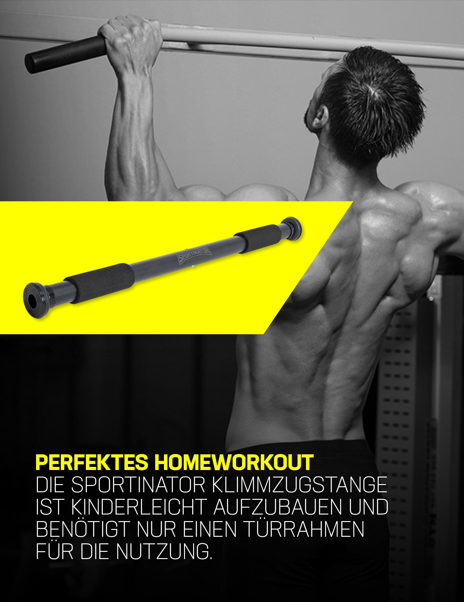 Sportinator Klimmzugstange Klimmzugstange für Türrahmen 60-102 cm, optimal zum Trainieren des Oberkörpers