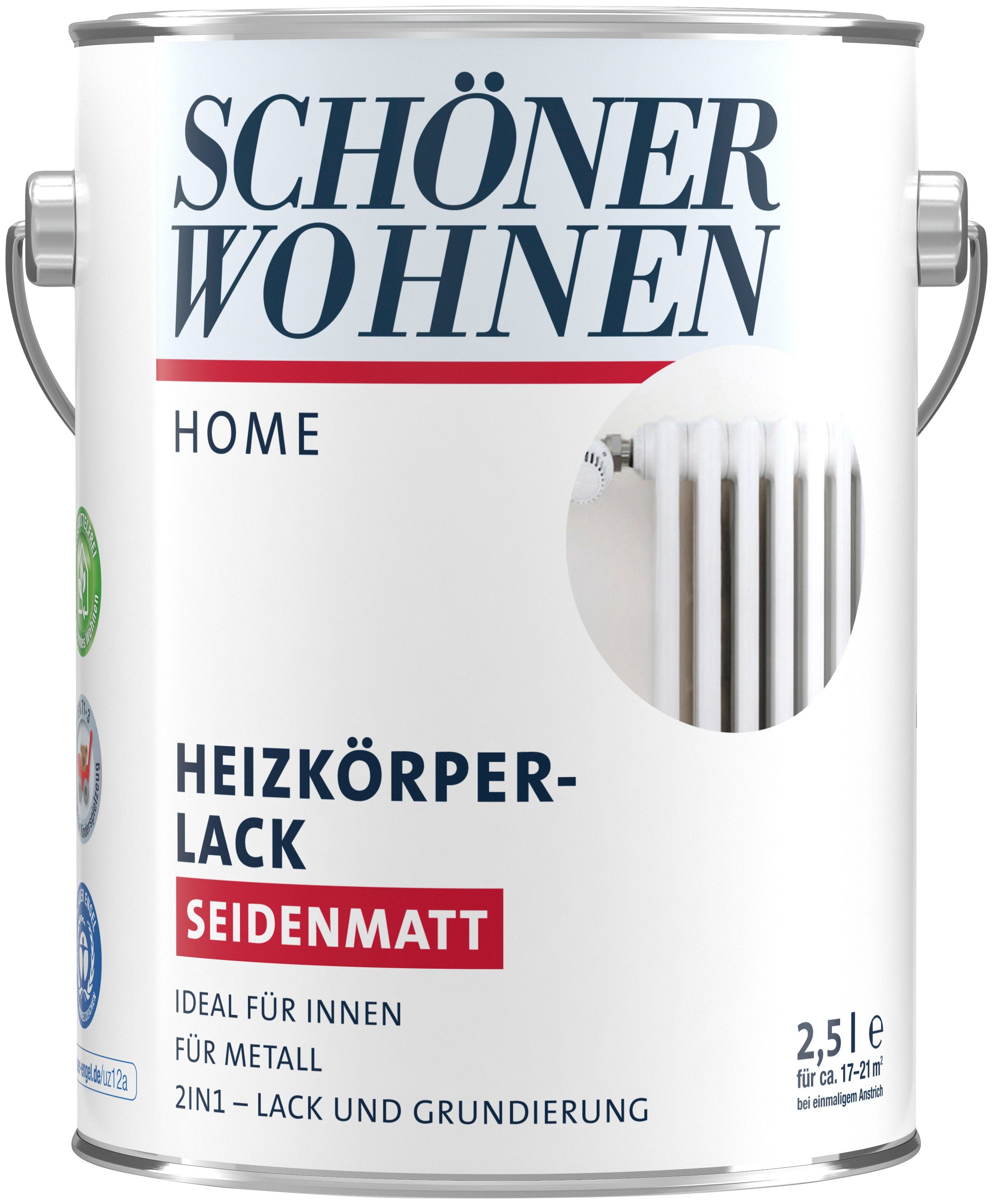 SCHÖNER WOHNEN vergilbungsbeständig weiß, seidenmatt, Liter, und hitze- Home Heizkörperlack, FARBE Lack 2,5