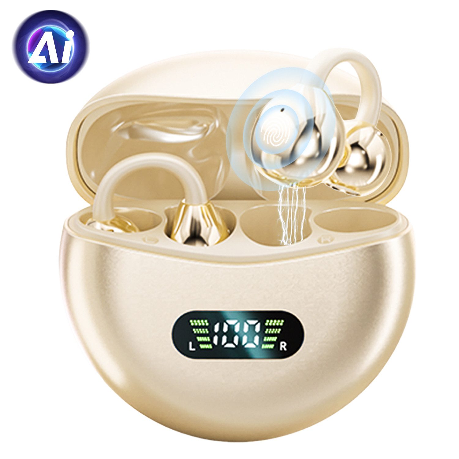 Vashoy Bluetooth kopfhörer mit ohrclip,Open Ear übersetzungskopfhörer Bluetooth-Kopfhörer (Übersetzungsfunktion, Bluetooth 5.4, Neuartiges Ohrclip-Design,IPX5 wasserdicht,geeignet für Sport und Büro)