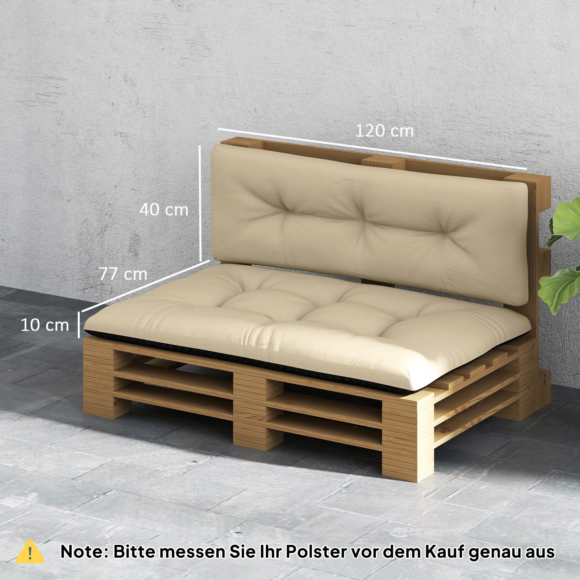 Outsunny Stuhlkissen 2 teilige Palettenpolster mit Getuftetem Design, Rückenlehne, wasserabweisend, für Europaletten Palettensofa 120 x 77 x 10 cm Beige