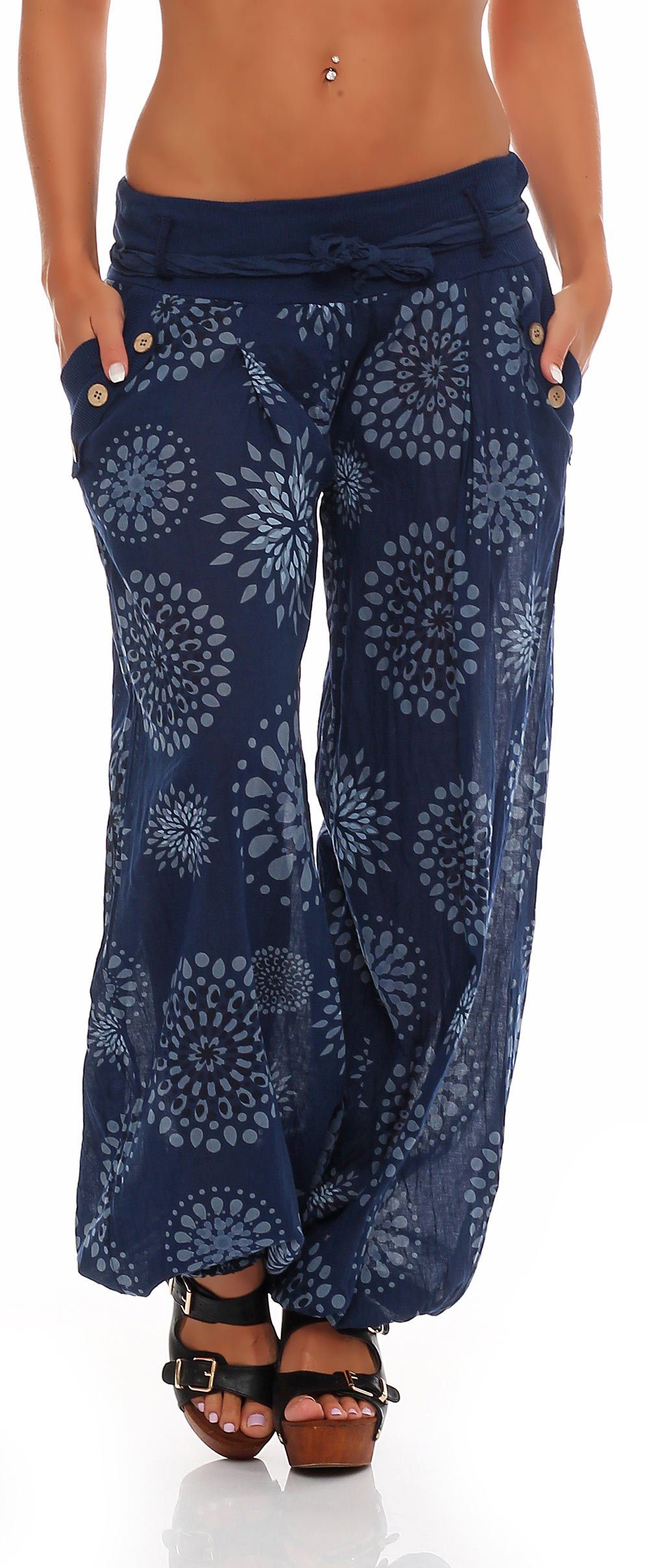 malito more than fashion Haremshose 3481 Pumphose Aladinhose mit Print Einheitsgröße dunkelblau