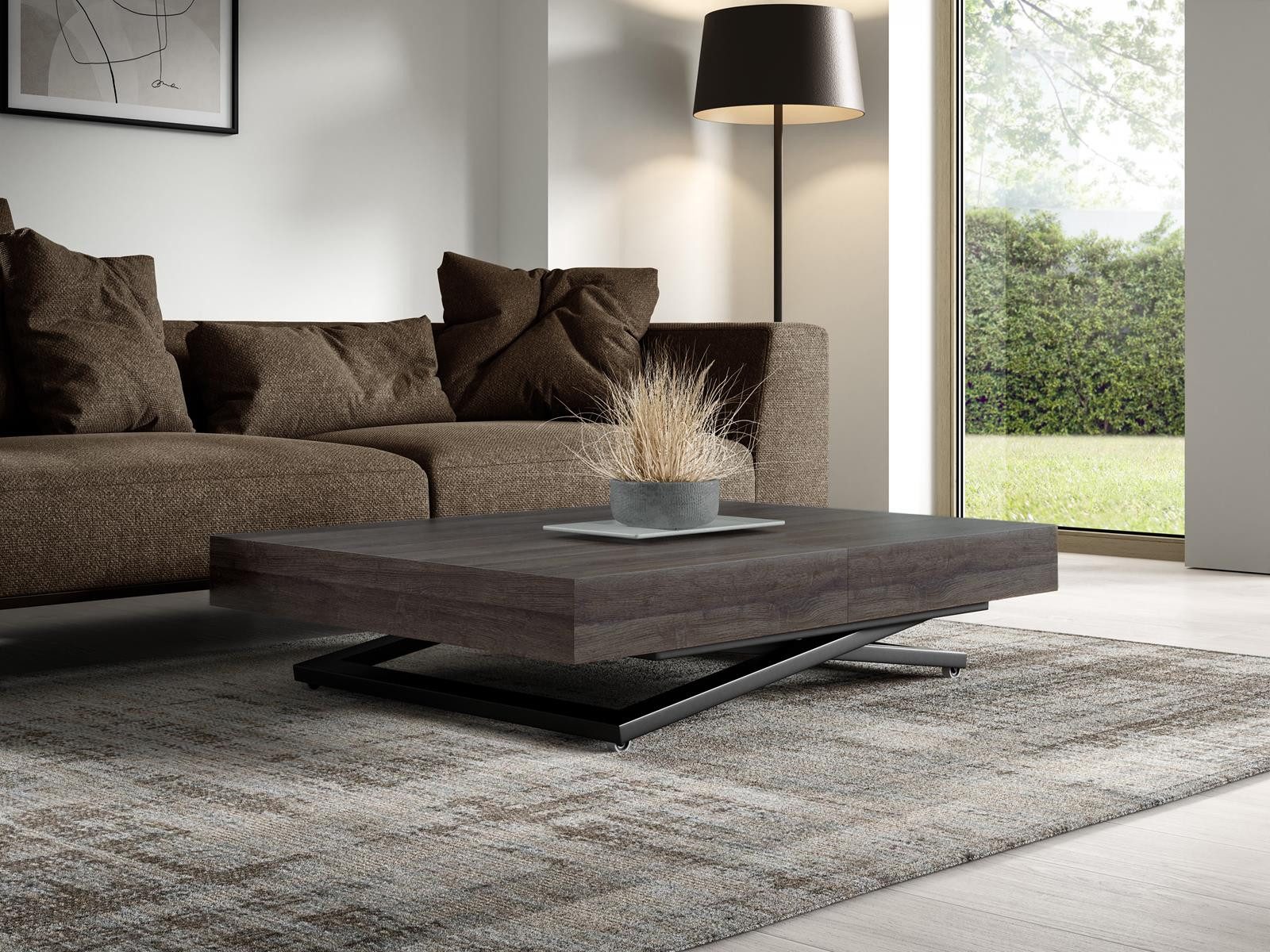 Compleo Couchtisch ausziehbar und höhenverstellbar, Eiche sherman/grau