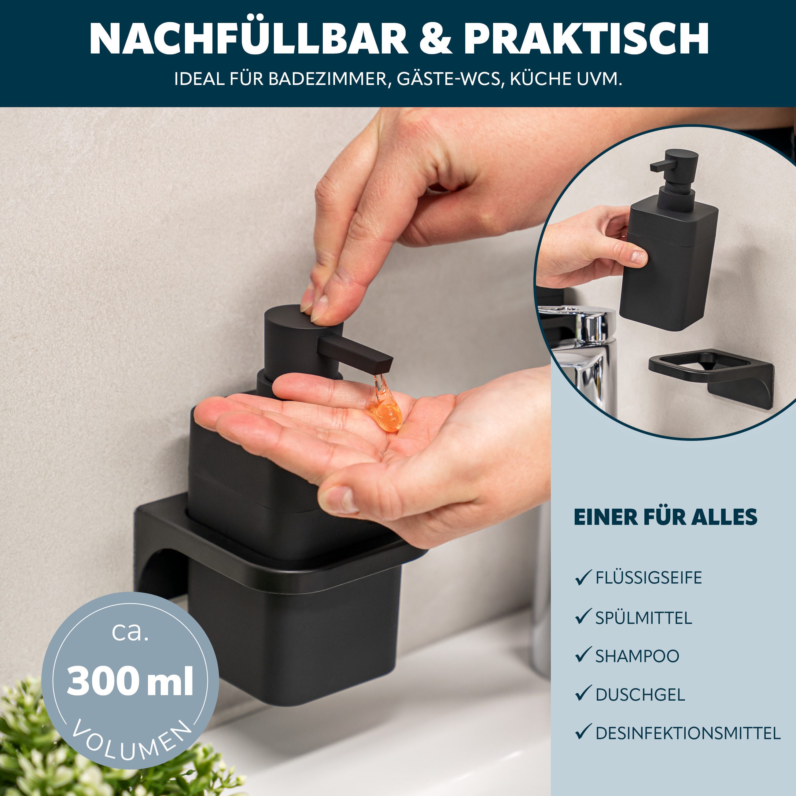 bremermann Badaccessoire-Set Bad-Serie SAVONA Softtouch inkl. Wandhalter, eckig, 2 tlg. – Bild 3 von 5