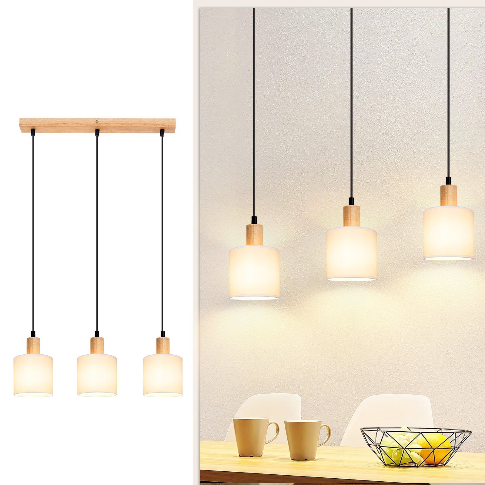 ZMH Pendelleuchte Esszimmer 3 Flammig Weiß E14 Hängeleuchte Vintage Holz Tr günstig online kaufen