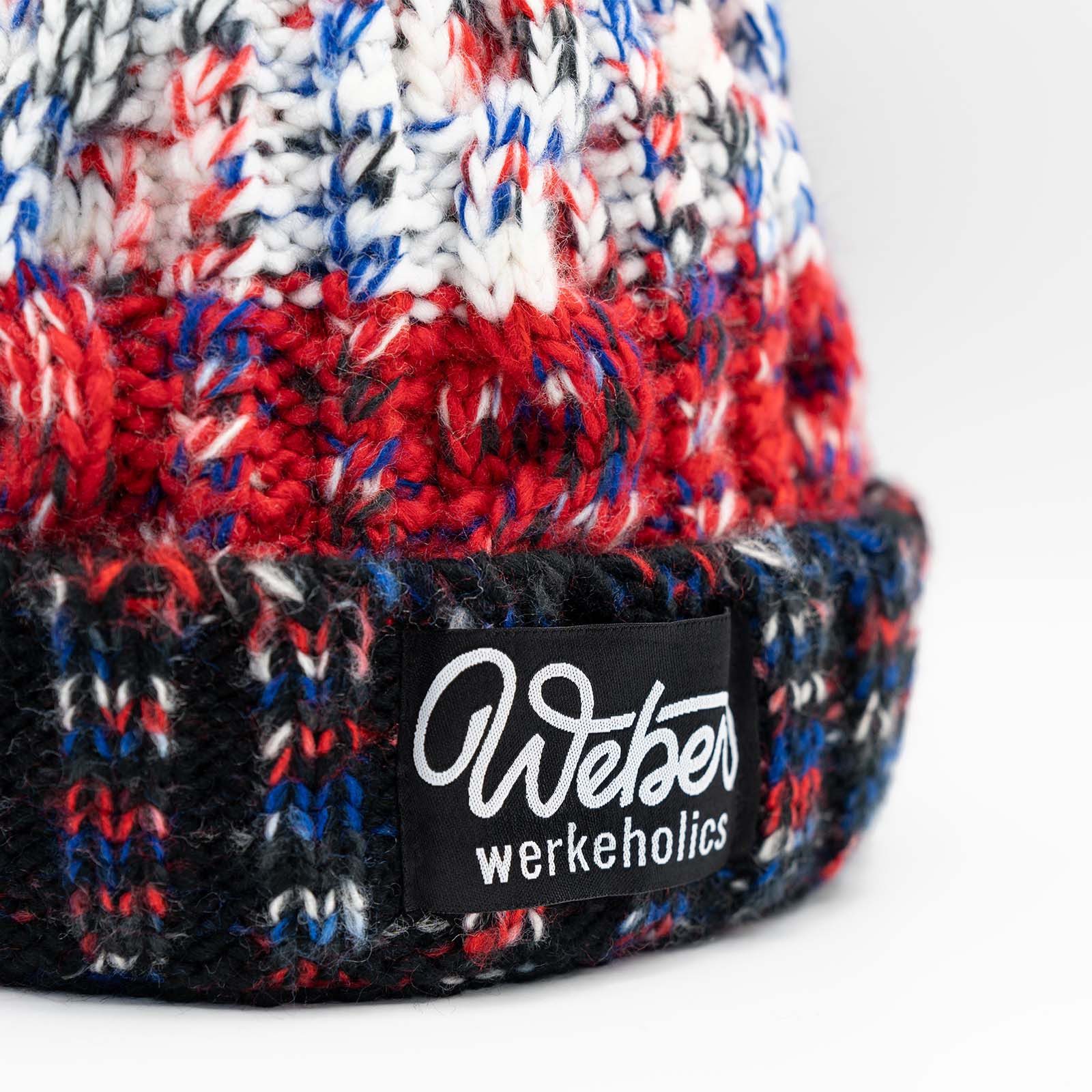 Weber GmbH Bommelmütze Weber Wintermütze mit Bommel Strickmütze Blau Rot Unisex Damen Herren (1-St) Shearling bietet optimale Wärme für Ohren und Stirn